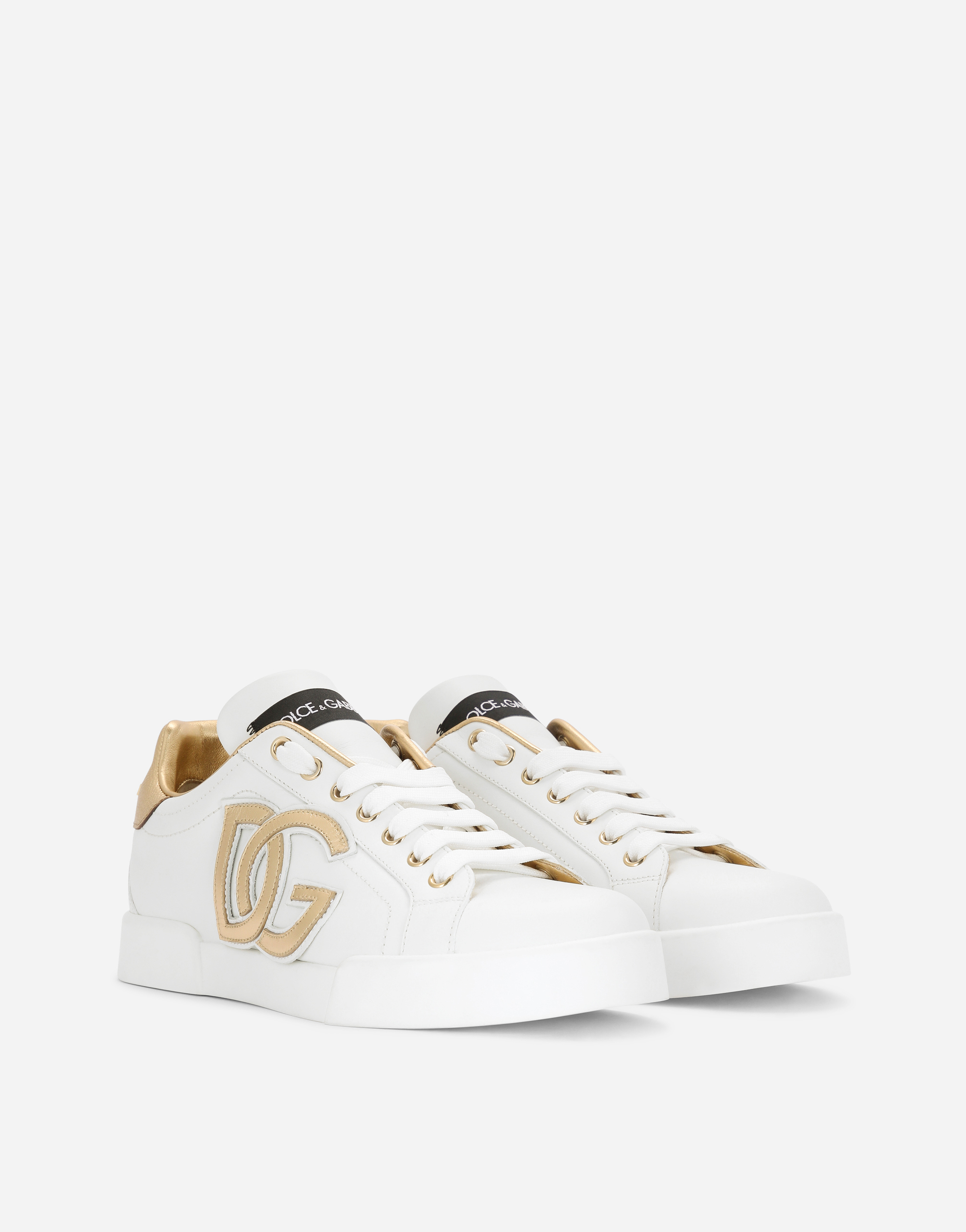Shop Dolce & Gabbana Calfskin Portofino Sneakers With Dg Logo In White