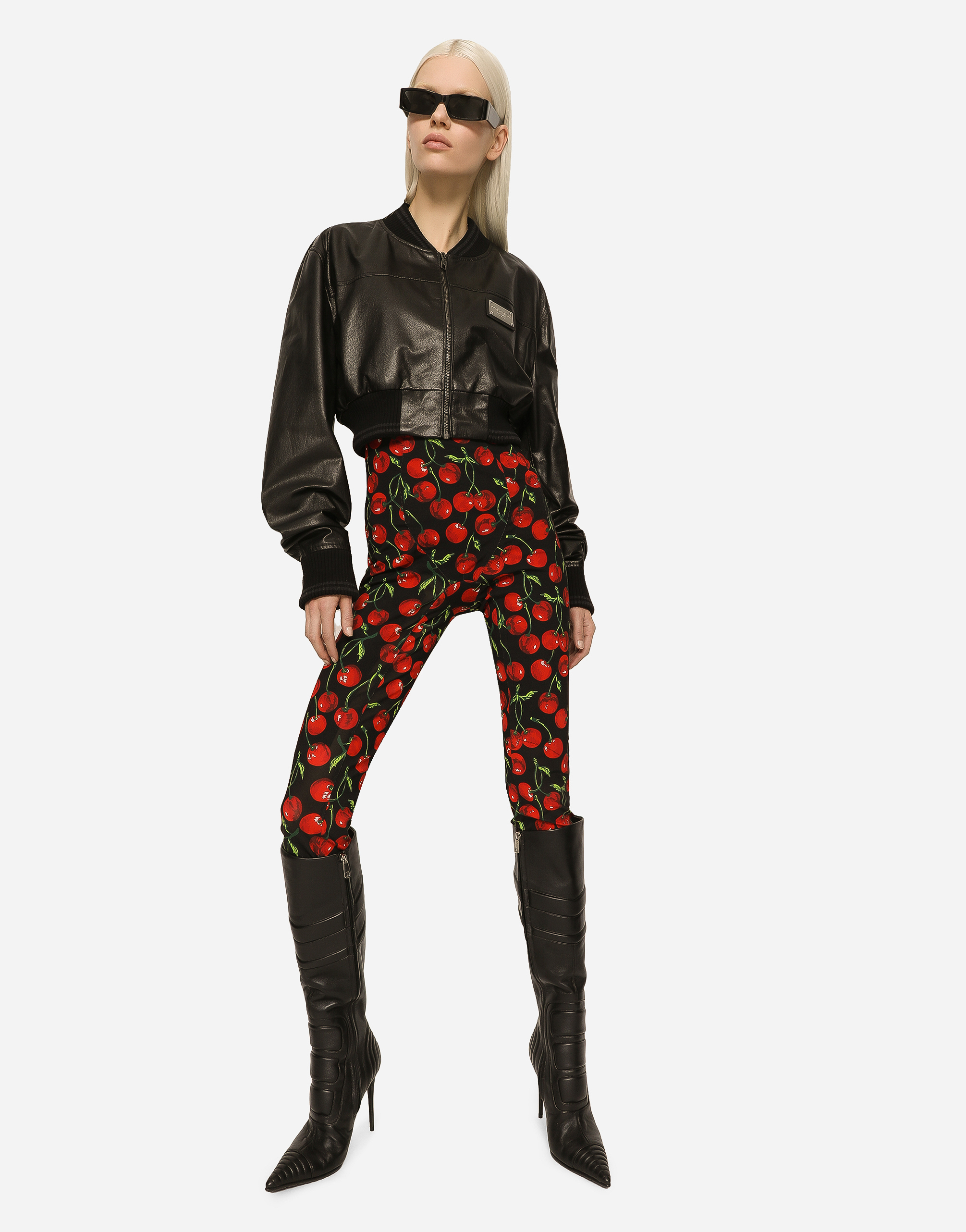DOLCE & GABBANA CHERRY-PRINT MARQUISETTE SHAPER PANTS