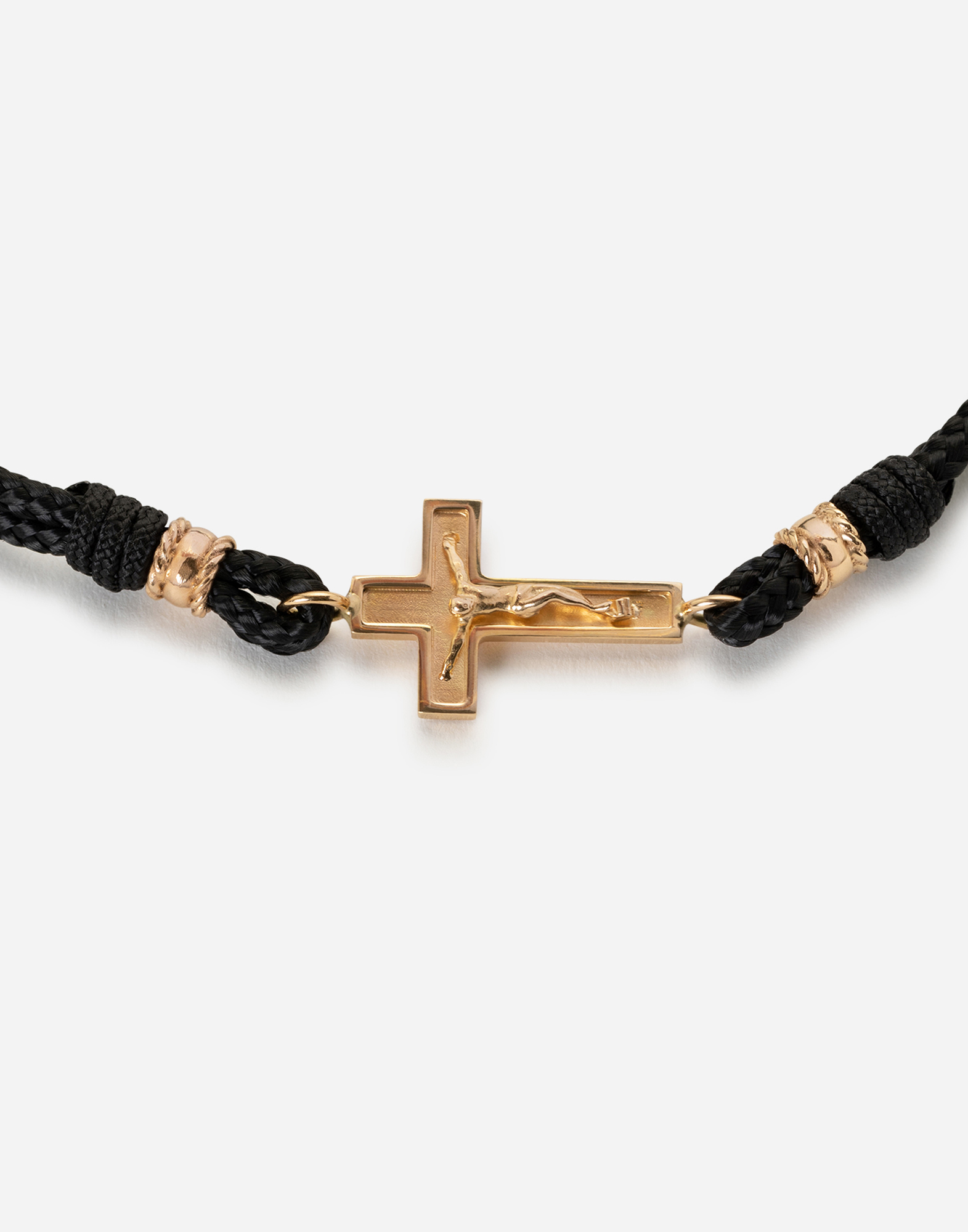 Shop Dolce & Gabbana Fabric Sicily Bracelet With Yellow Gold Cross
