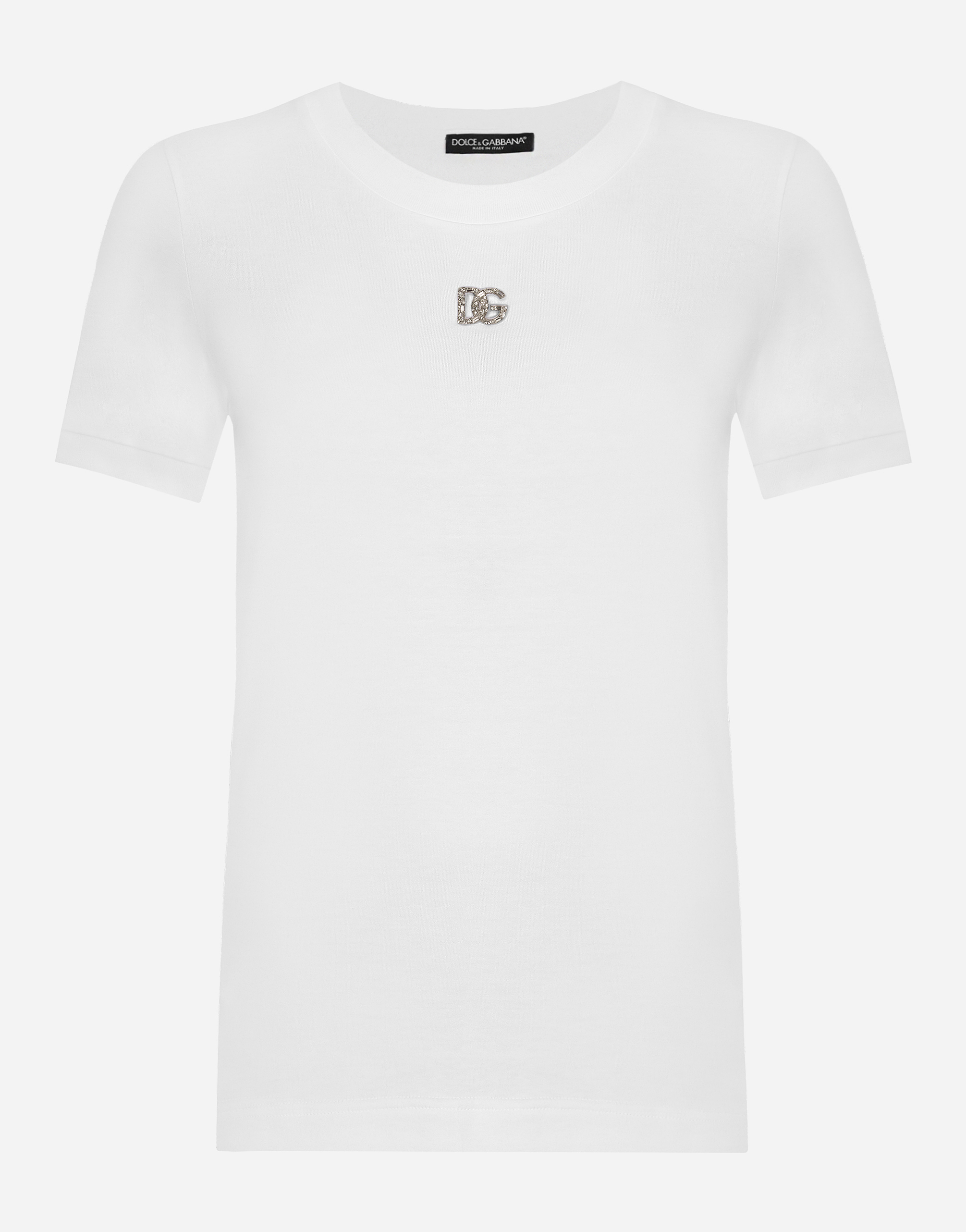 Dolce & Gabbana Female Cotton T-Shirt With Crystal Dg Logo - Woman T-Shirts And Sweatshirts Cotton White Size 42 - Image 1