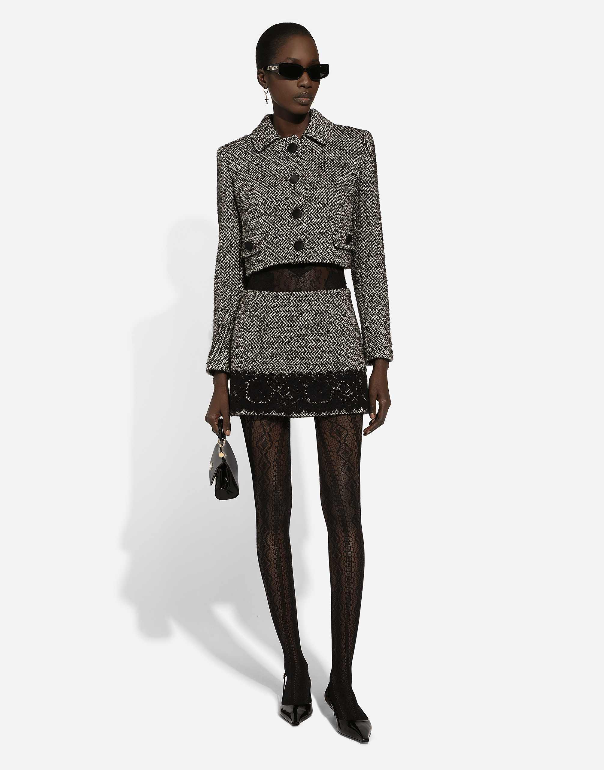 Dolce & Gabbana Wool Spinato Crop Jacket In Multicolor