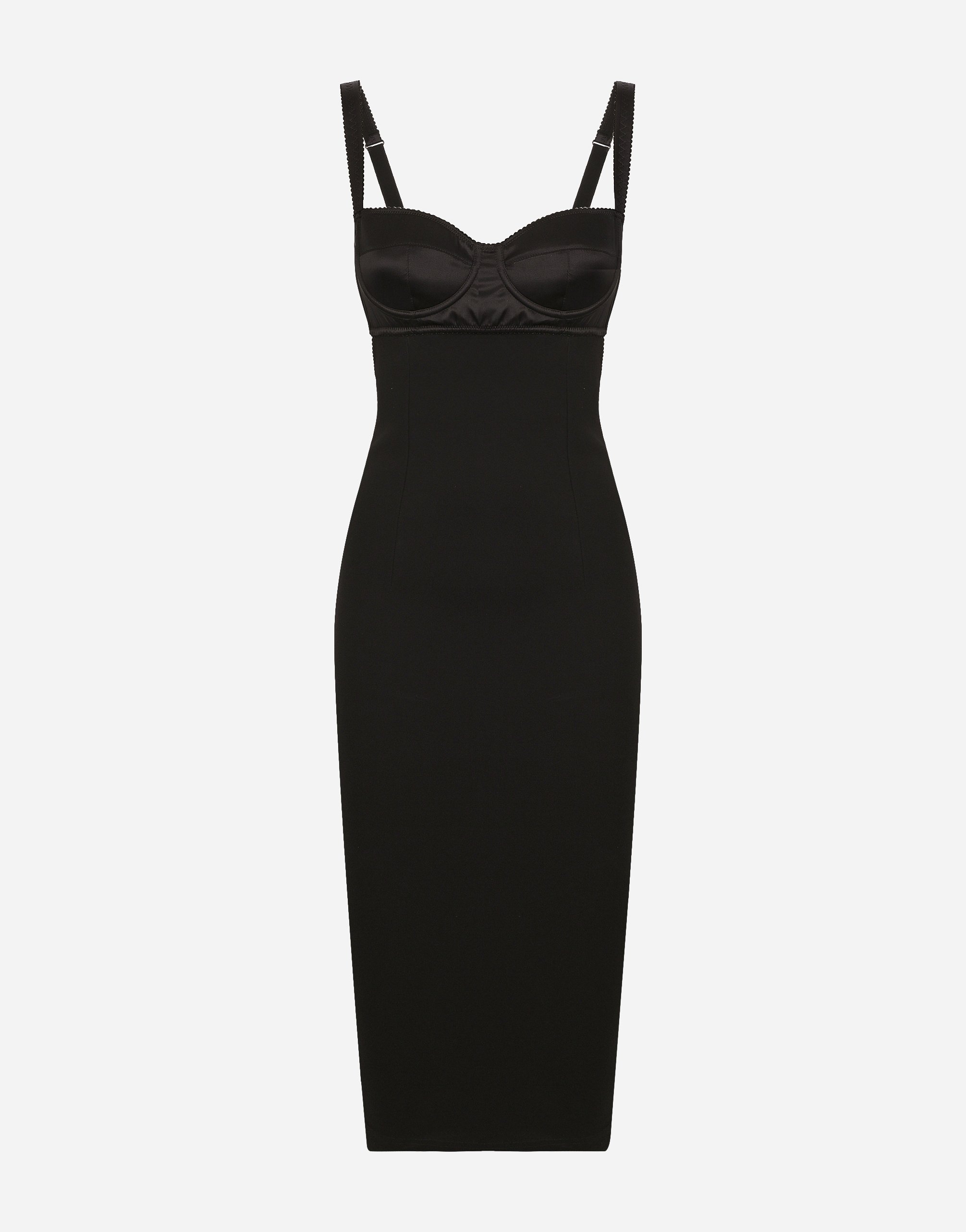 Jersey midi dress with corset-style bra top in Black for