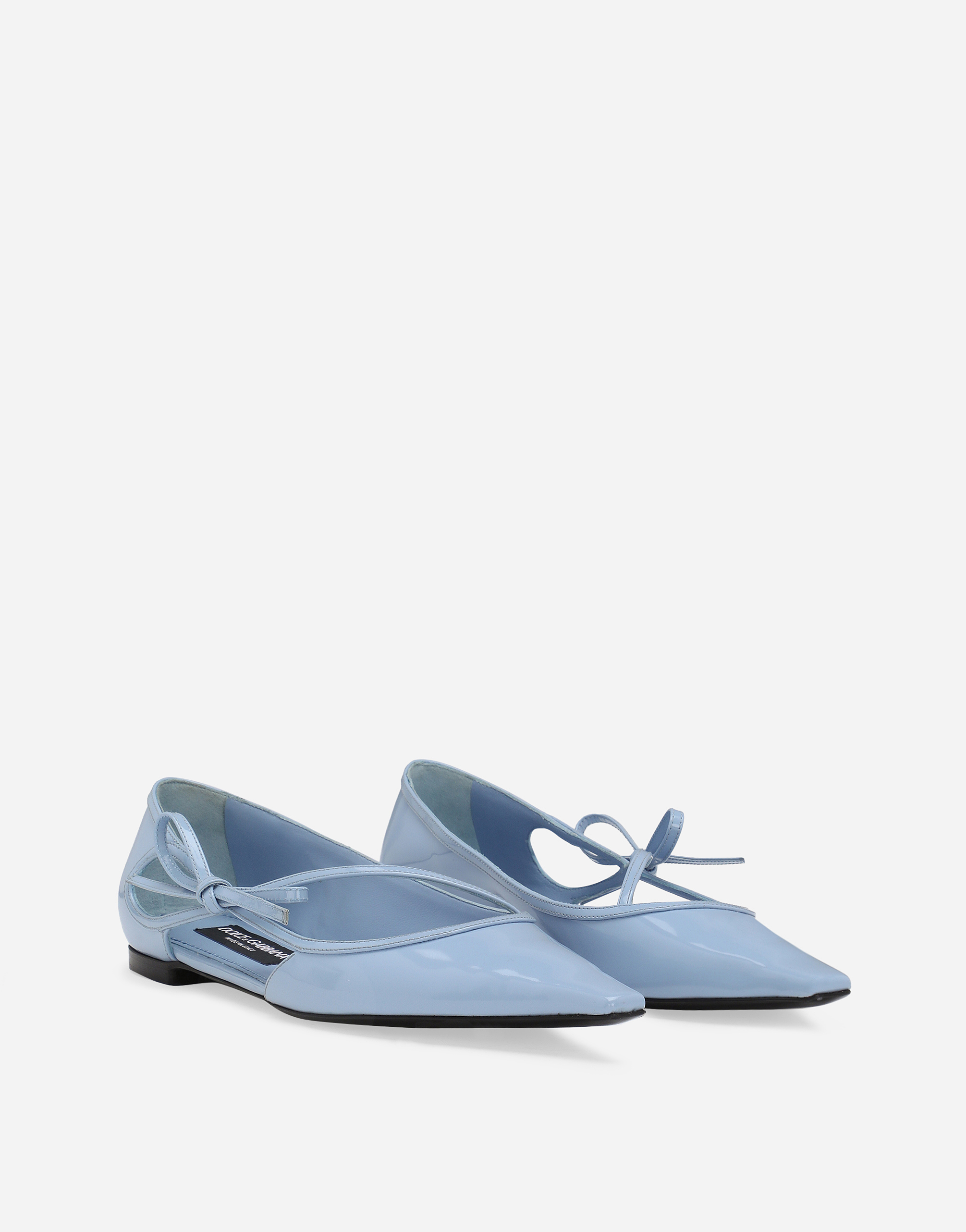 Dolce & Gabbana Mun Polished Leather Ballet Flats In Light Blue