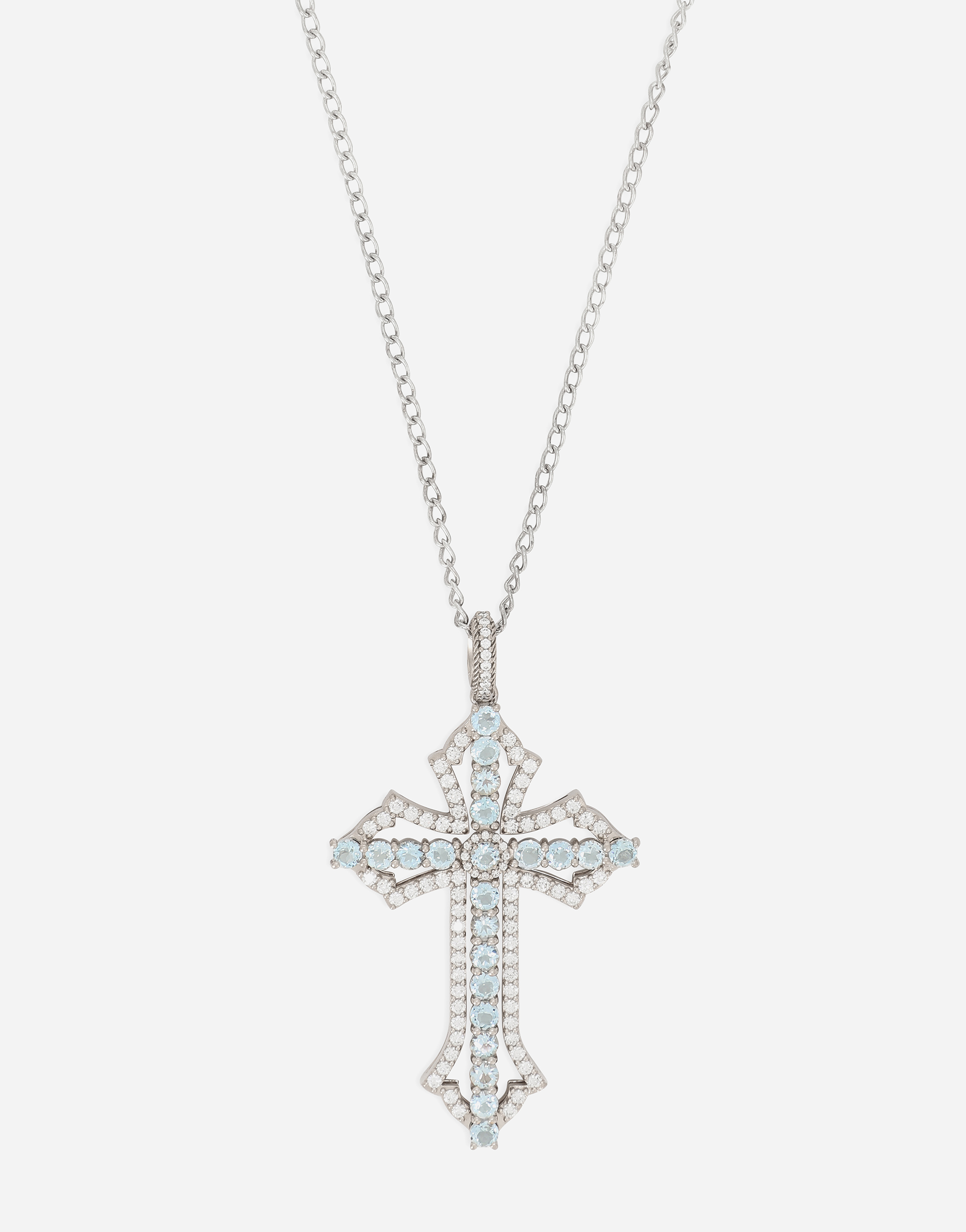 Cross Pendant 18-carat white gold, aquamarines, and diamonds