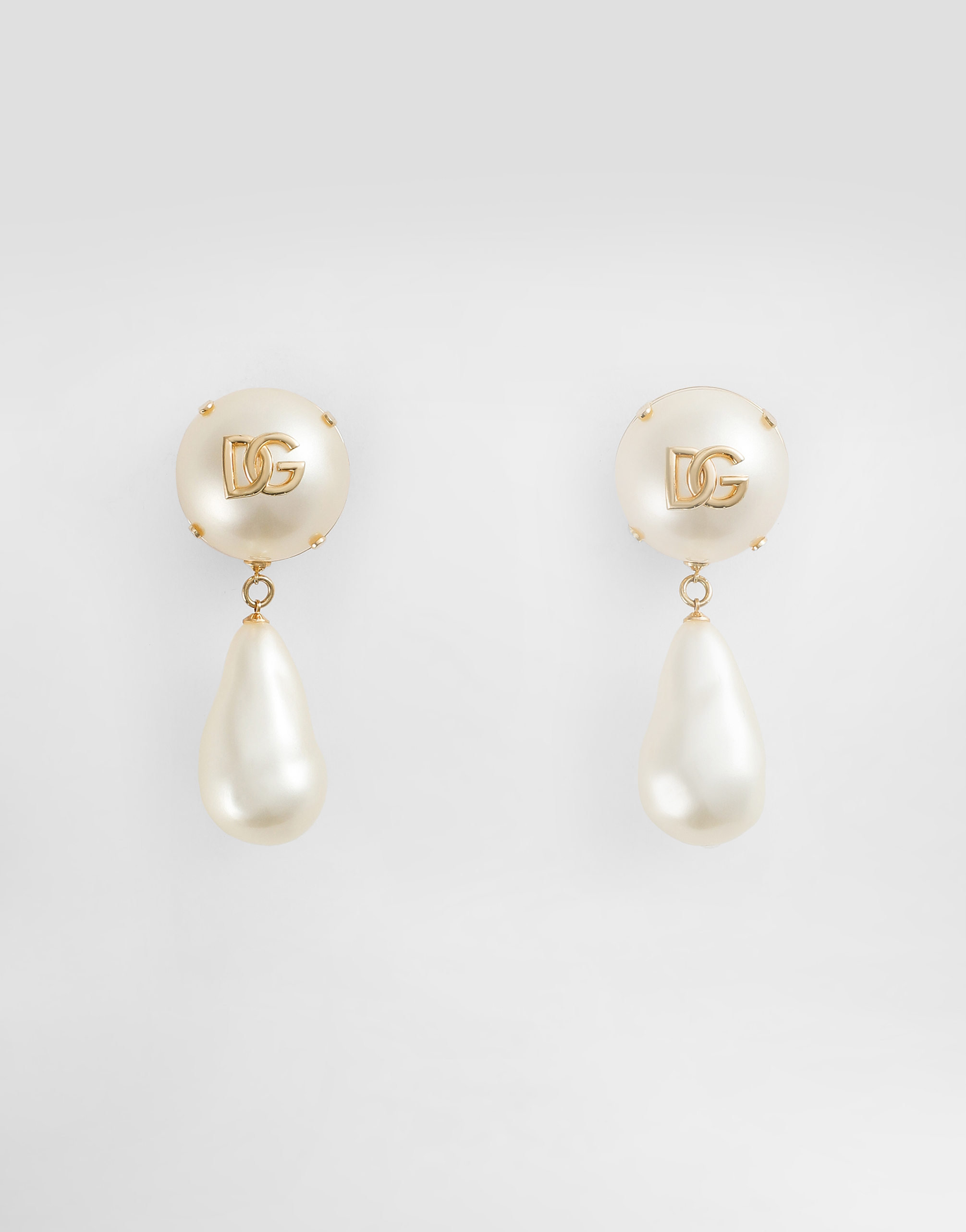 Dolce & Gabbana Teardrop Earrings With Dg Logo - Woman Bijoux White Metal Onesize