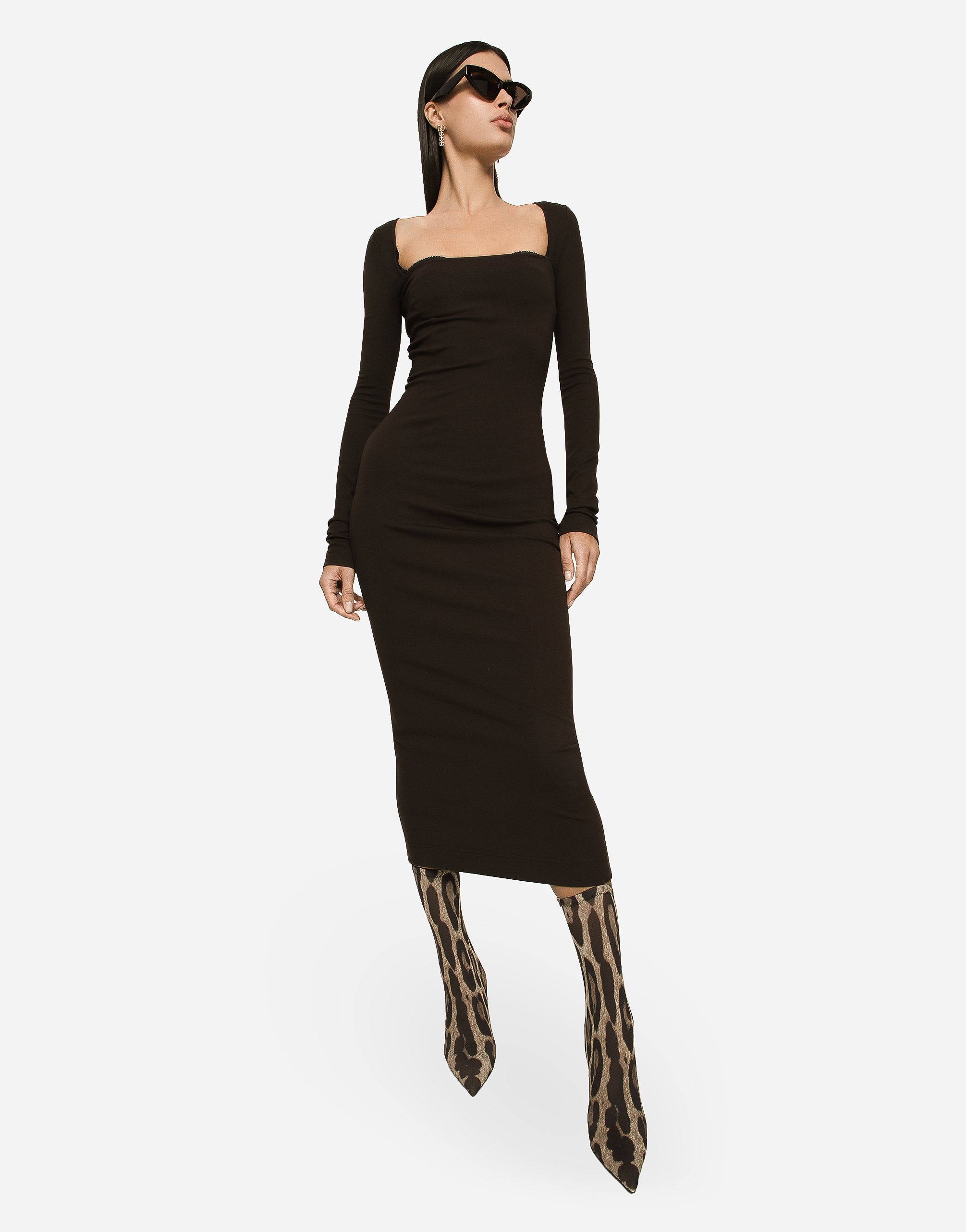 DOLCE & GABBANA TECHNICAL JERSEY CALF-LENGTH DRESS