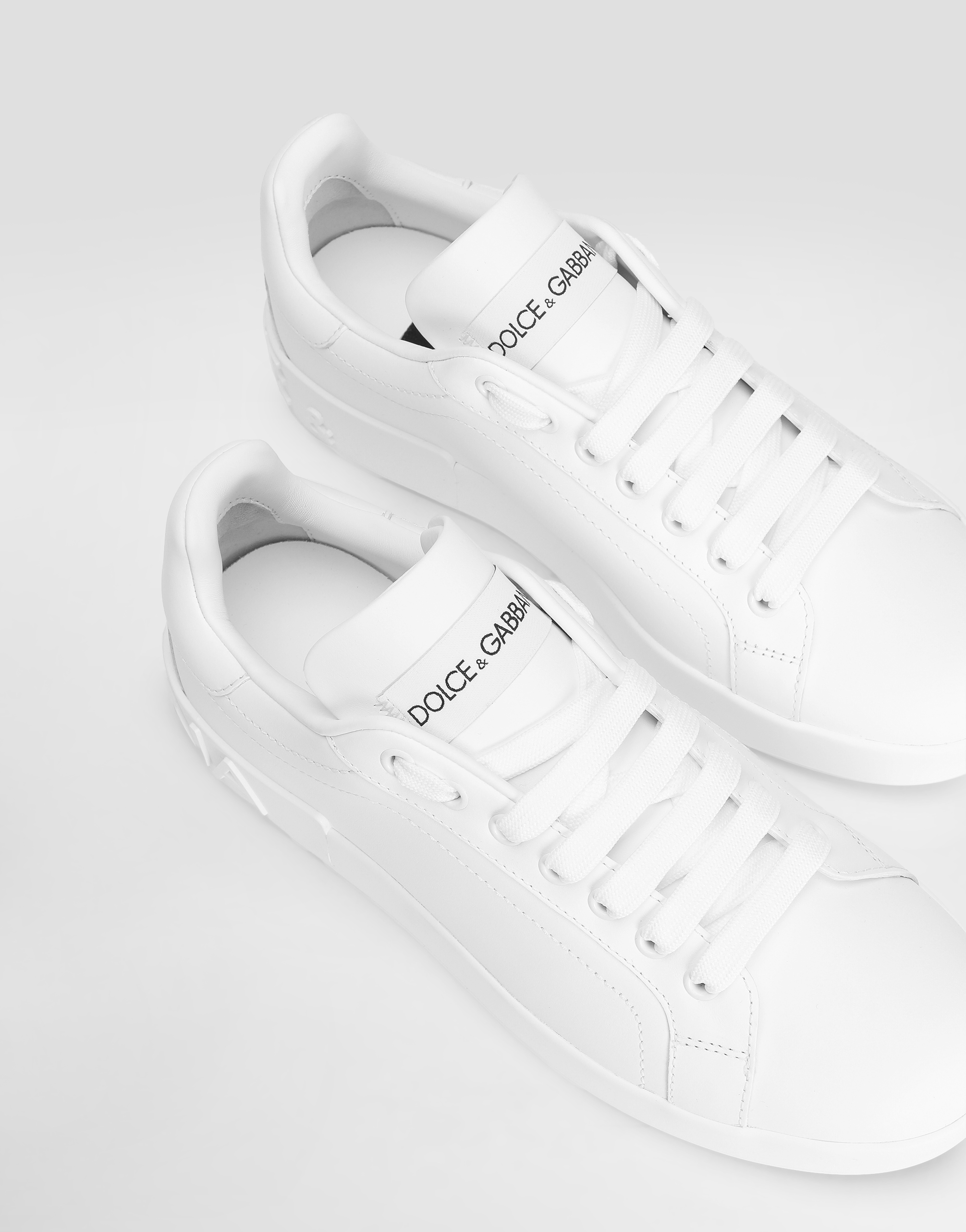 Dolce & Gabbana White Calfskin Portofino Sneakers In White