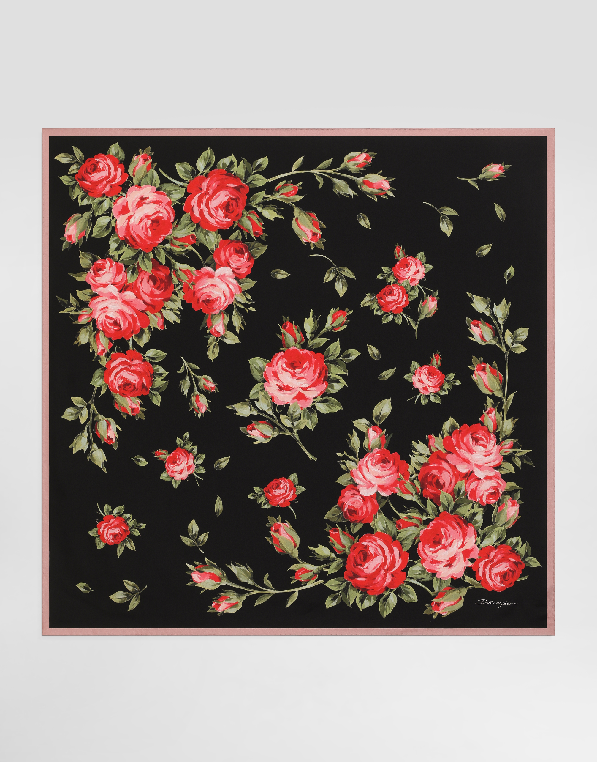 Dolce & Gabbana 90x90 Cm Silk Twill Scarf With A Rose Bouquet Print In Animal Print