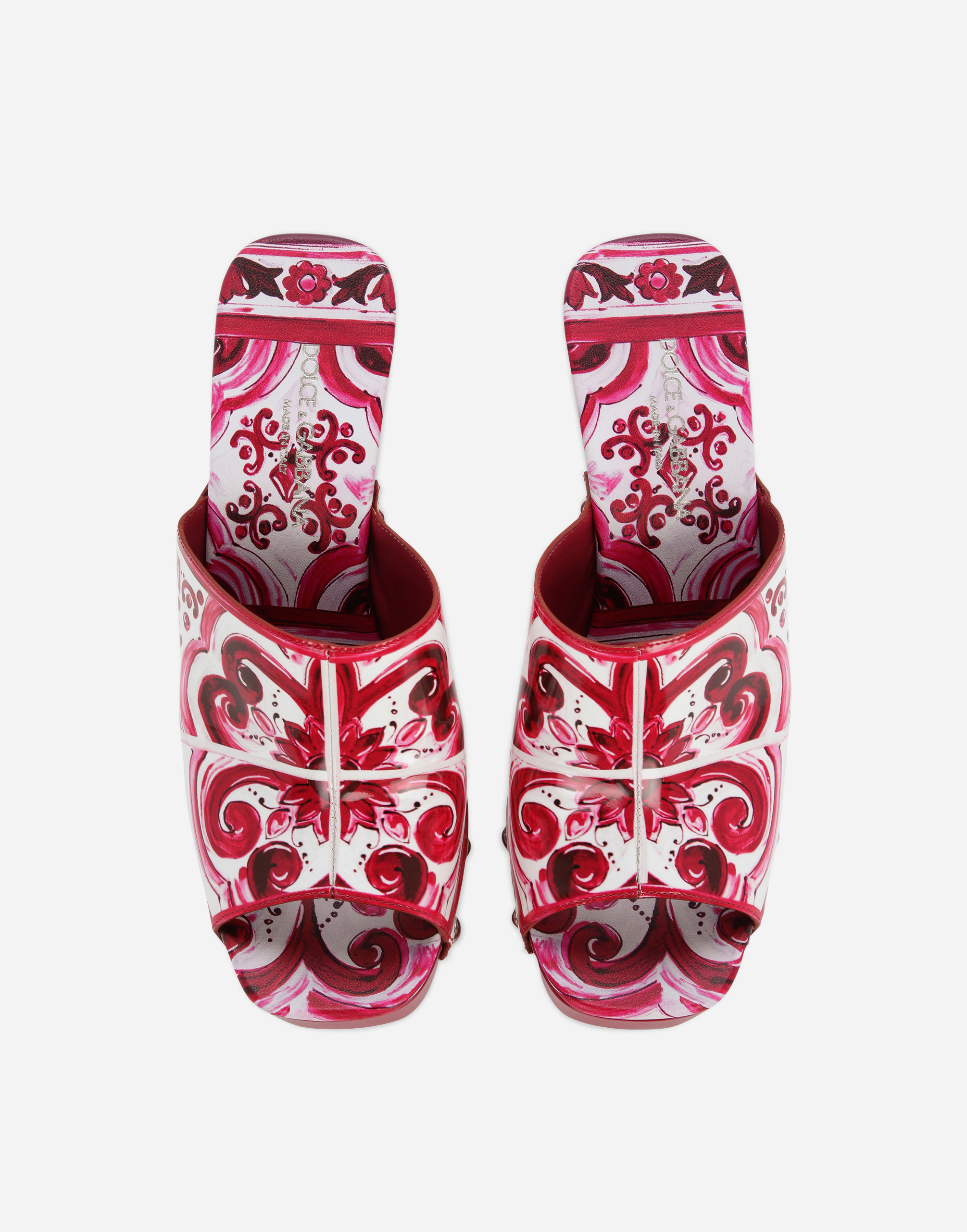 Shop Dolce & Gabbana Printed Polished Calfskin Clogs In Multicolor