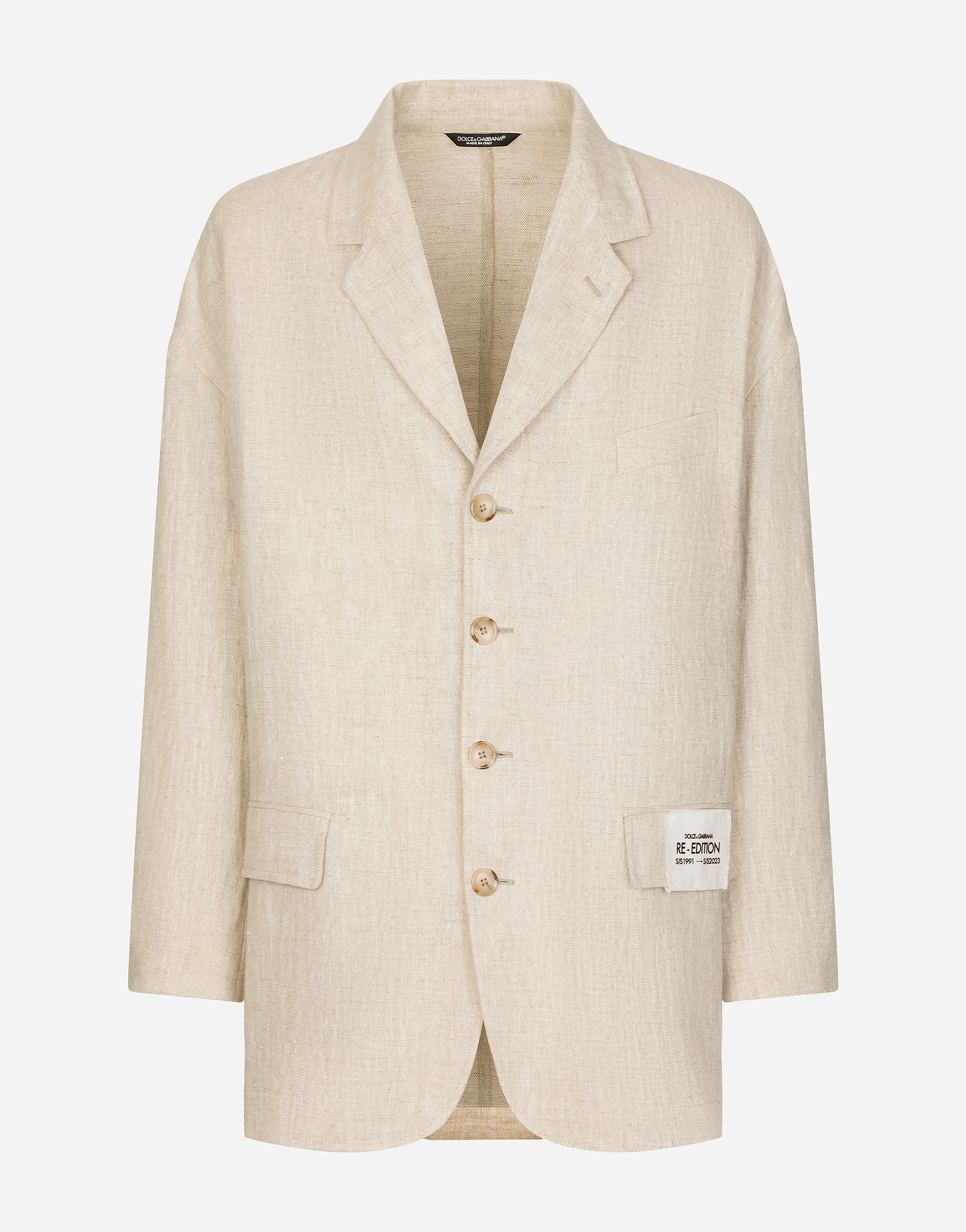 Dolce & Gabbana Oversize Single-breasted Linen And Viscose Jacket In White Beige Hazelnut