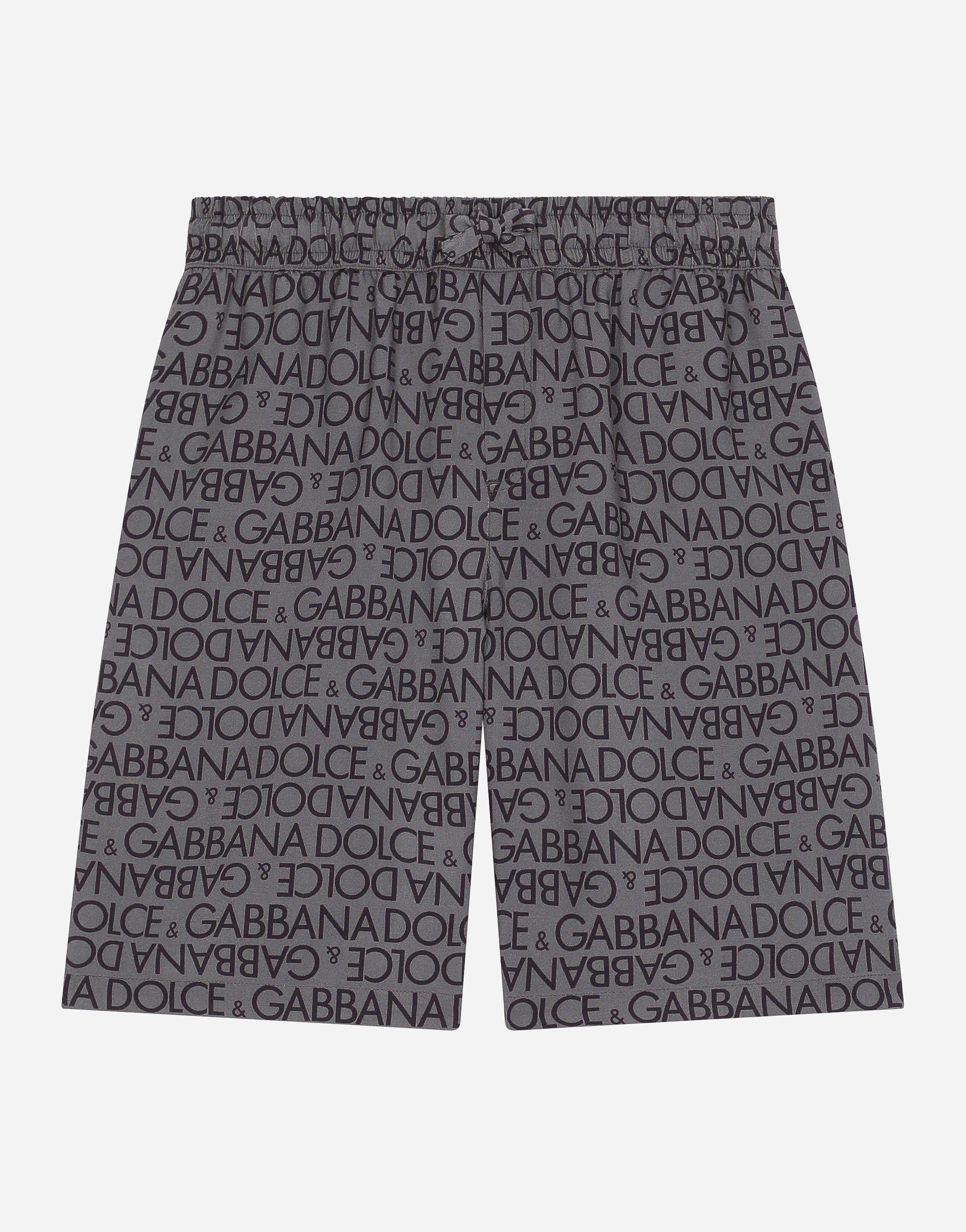 Dolce & Gabbana Viscose Shorts With All-over Logo Print In Grey