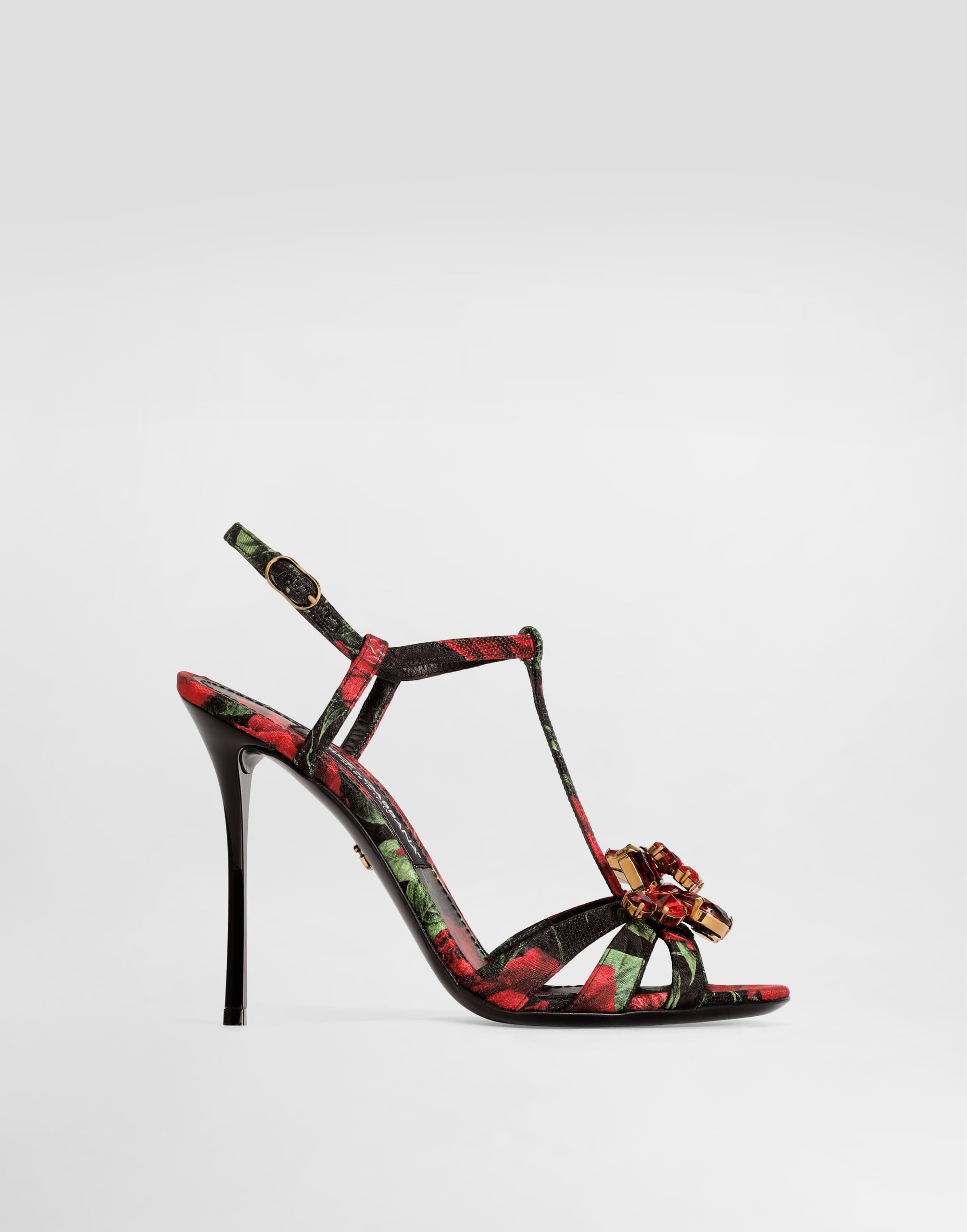 Rose-print brocade sandals in Multicolor for Women | Dolce&Gabbana® US