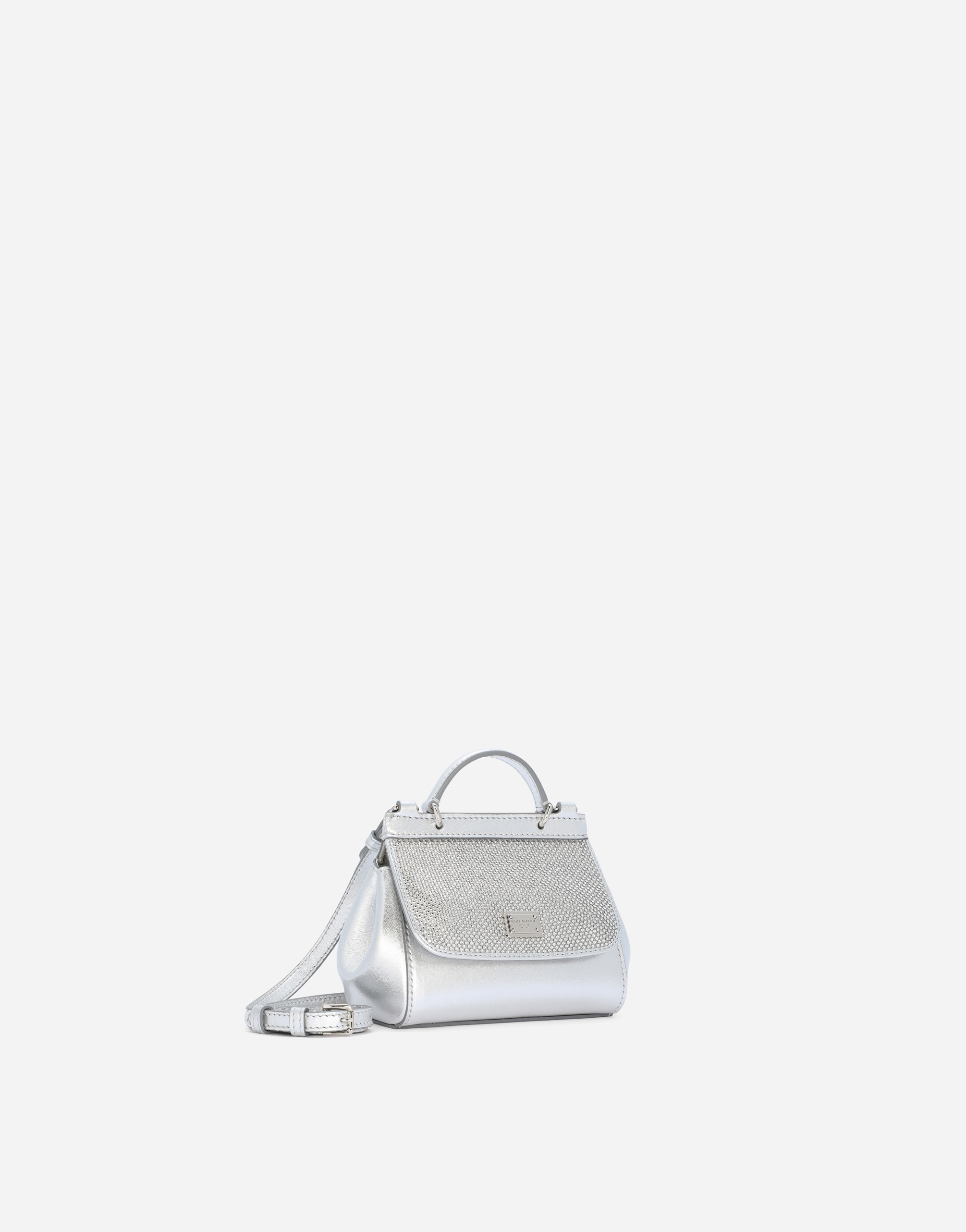 Shop Dolce & Gabbana Nappa Leather Mini Sicily Bag With Fusible Rhinestones In Silver