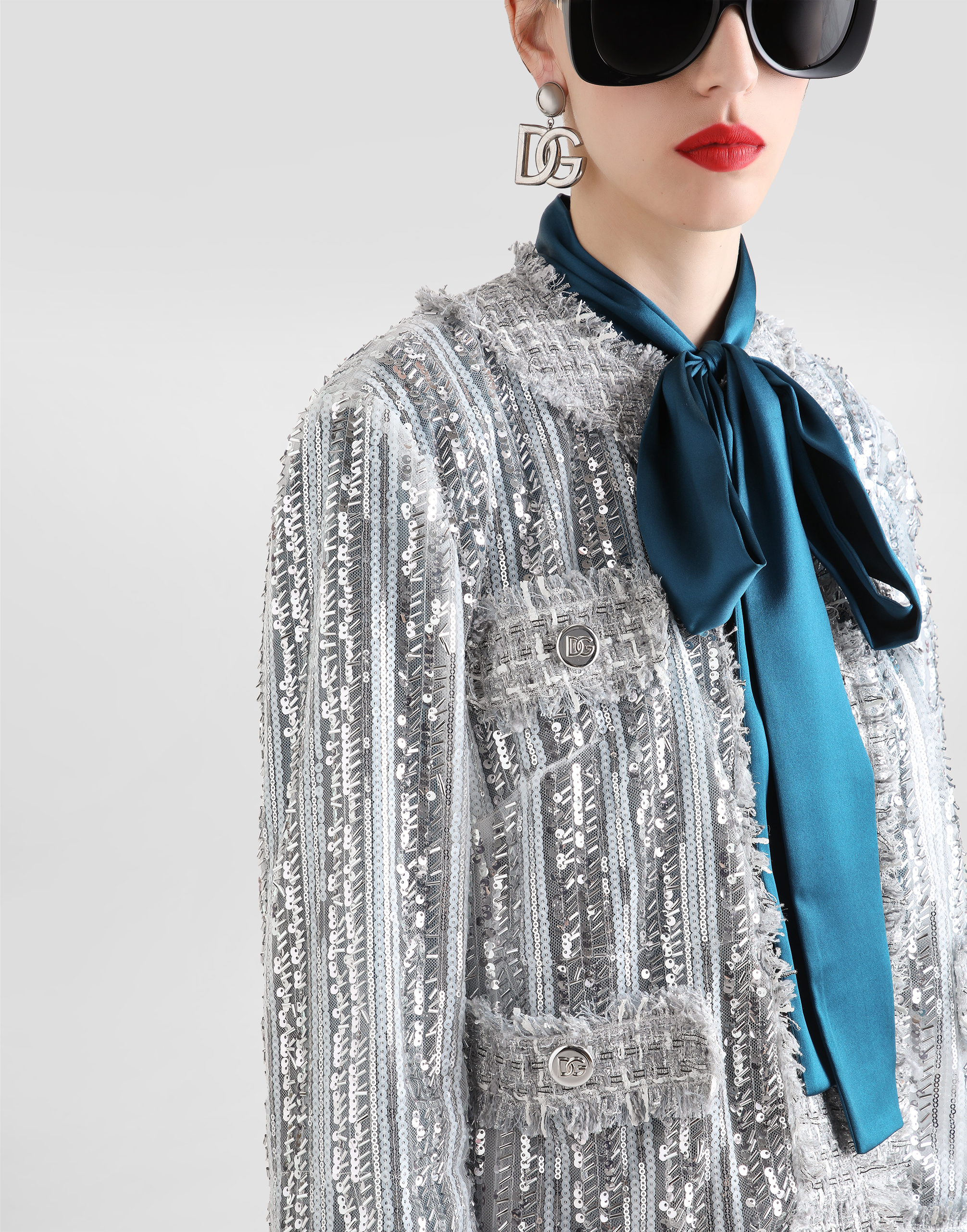 Dolce & Gabbana Tulle Gabbana Jacket With Sequin Embroidery In Silver