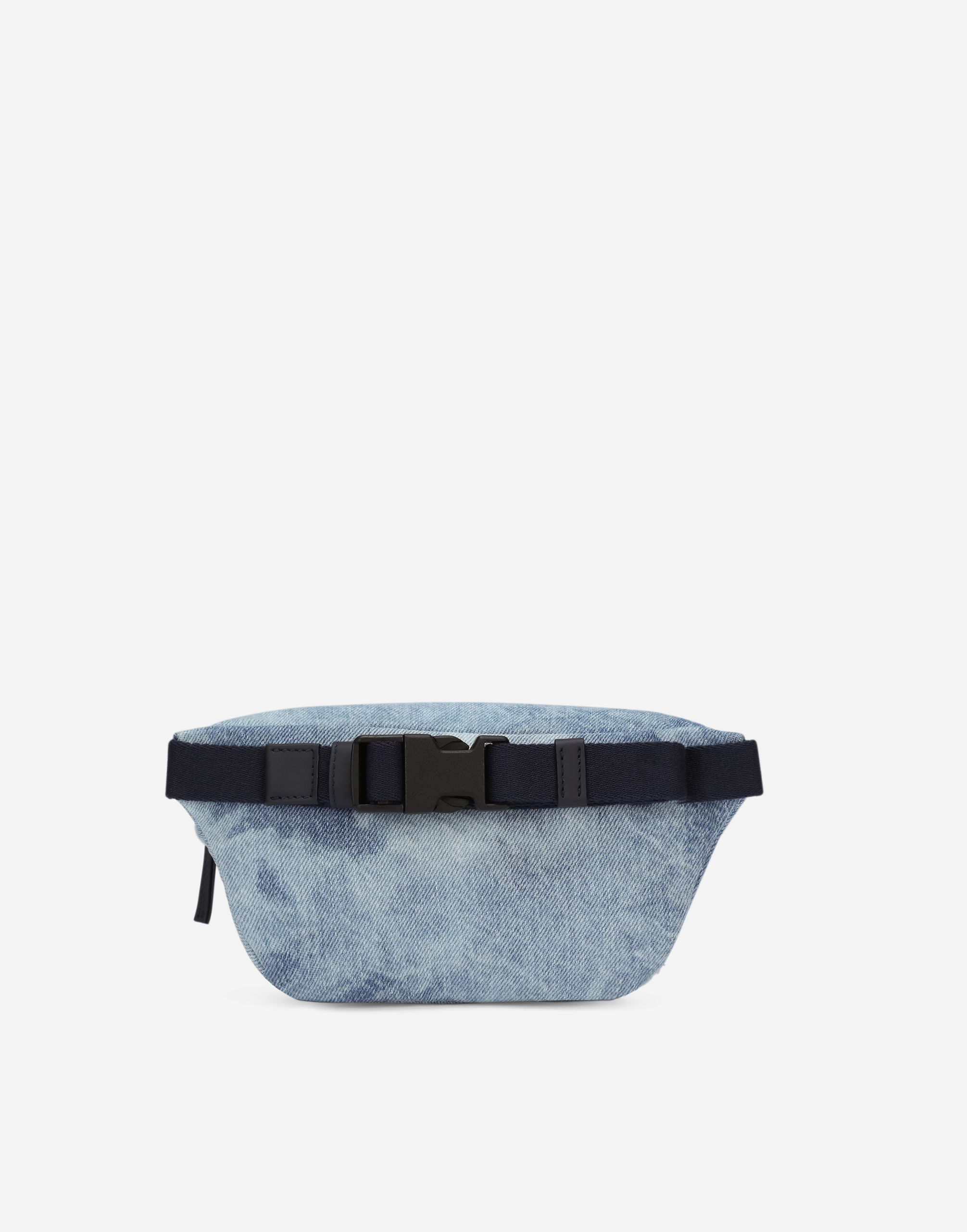 Shop Dolce & Gabbana Washed Denim Belt Bag With Logo Tag In Blue