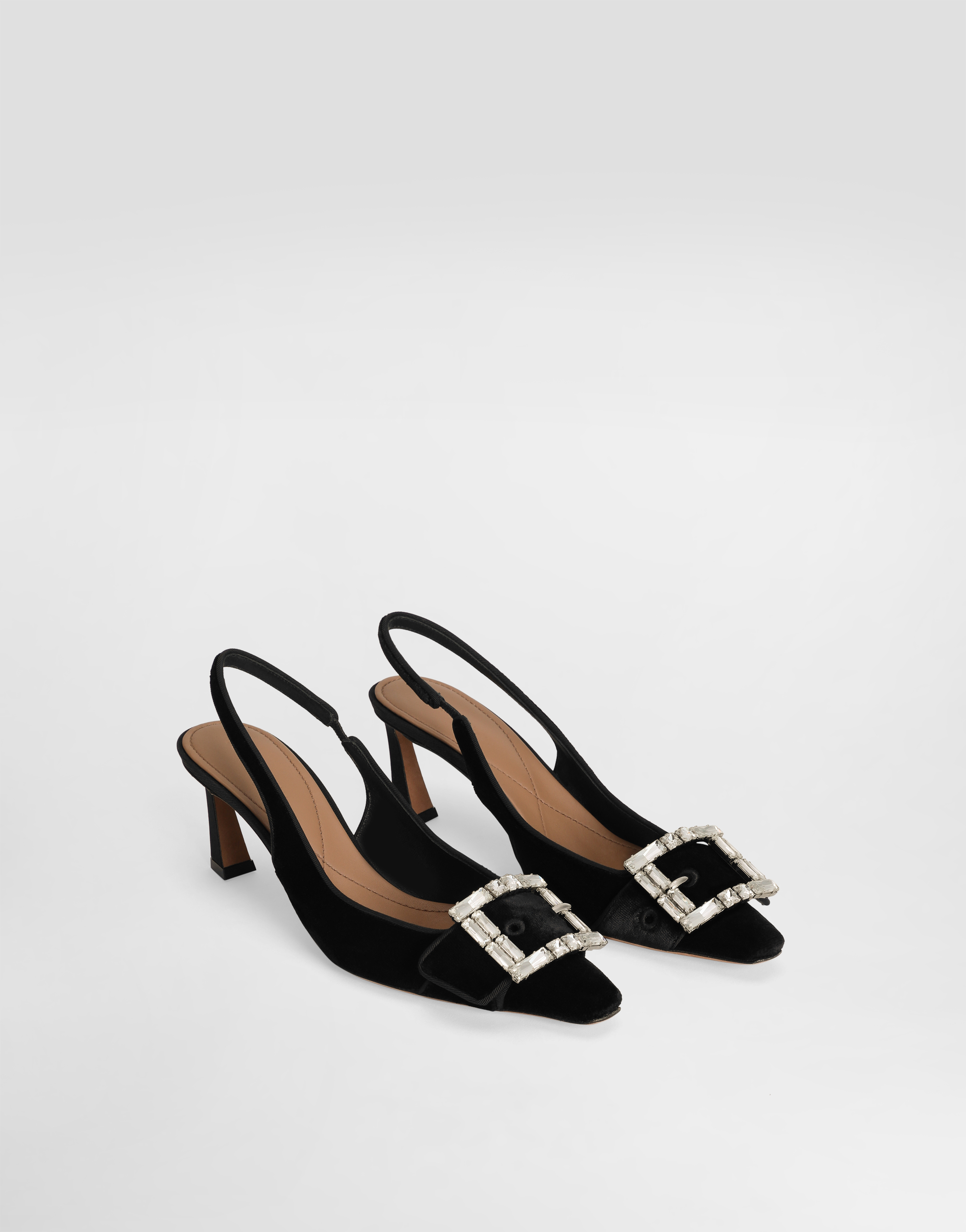Dolce & Gabbana Velvet Slingbacks With Bejeweled Buckle In Black