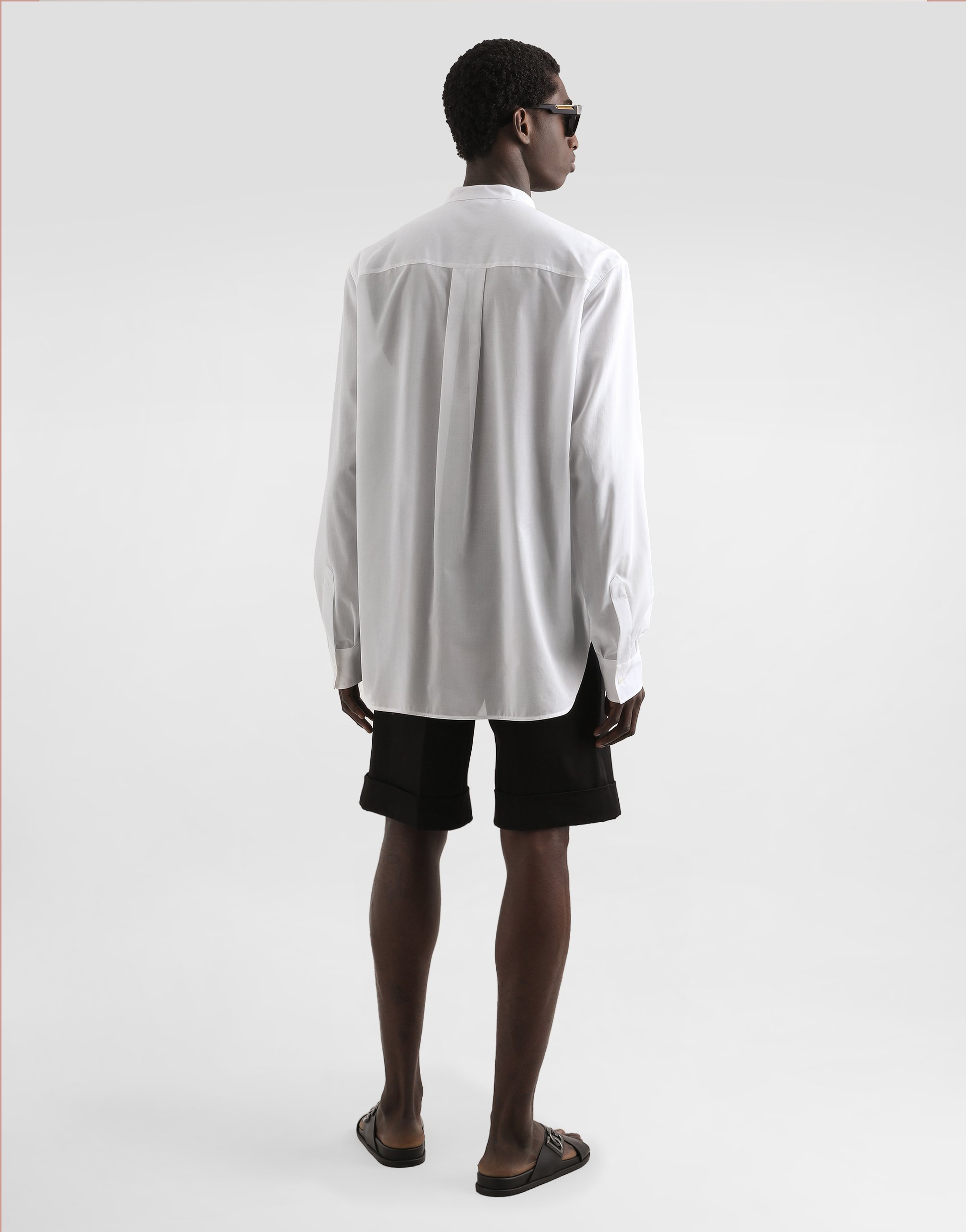 Dolce & Gabbana Cotton Canvas Mandarin Shirt In White
