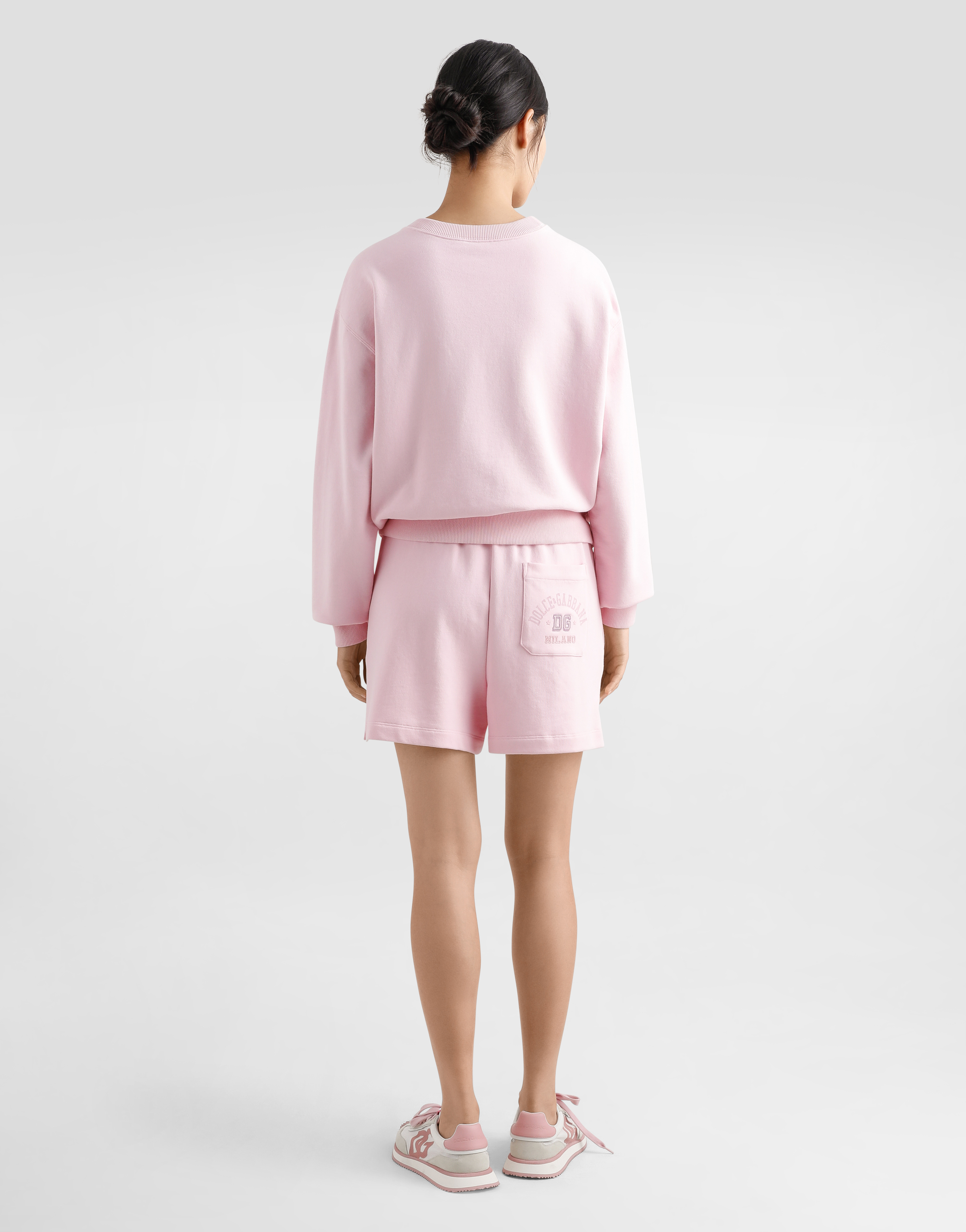 Dolce & Gabbana Jersey Shorts With Raised Dg Logo Embroidery In Pink