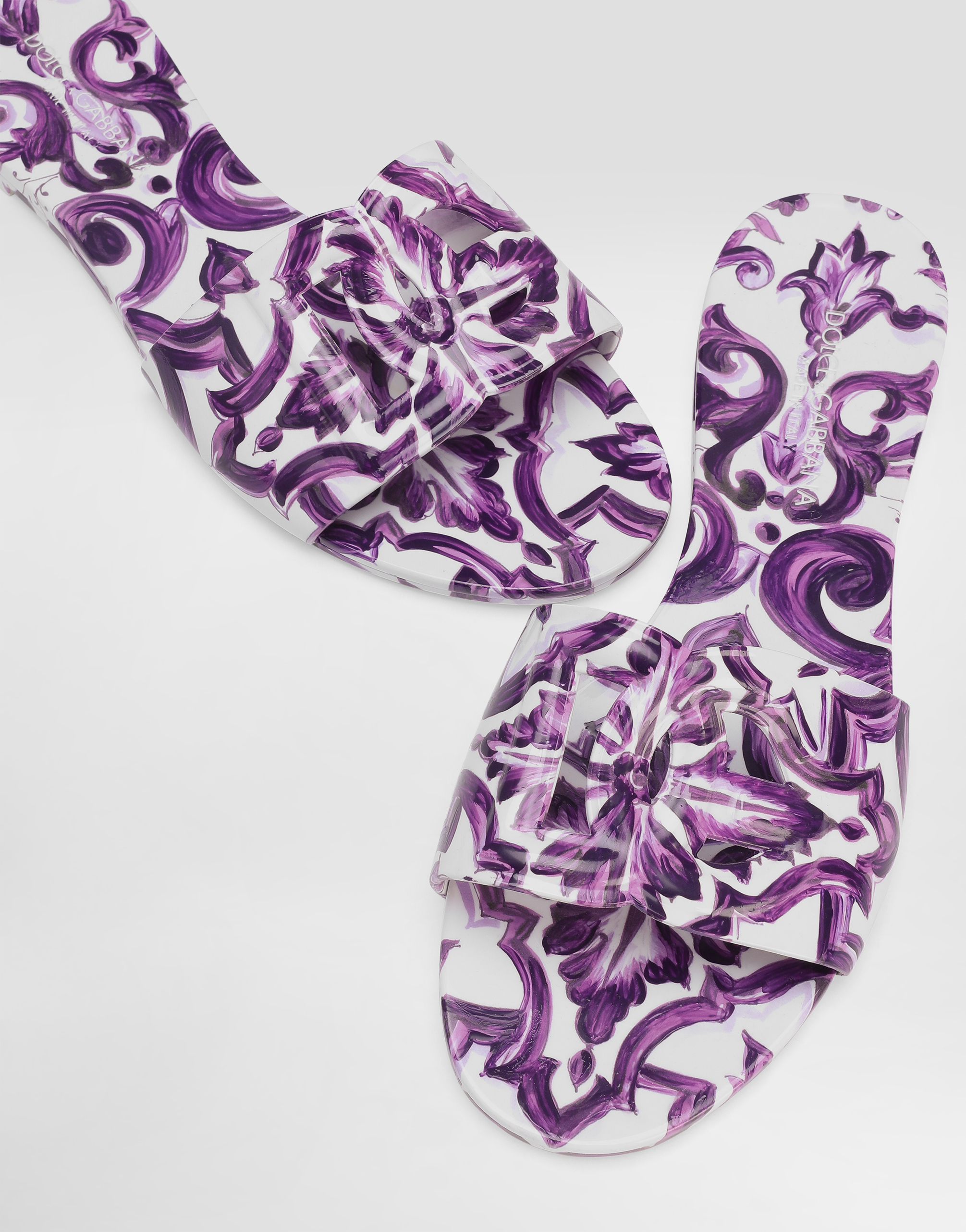 Dolce & Gabbana Maiolica Cut-out Dg Rubber Sandals In Purple