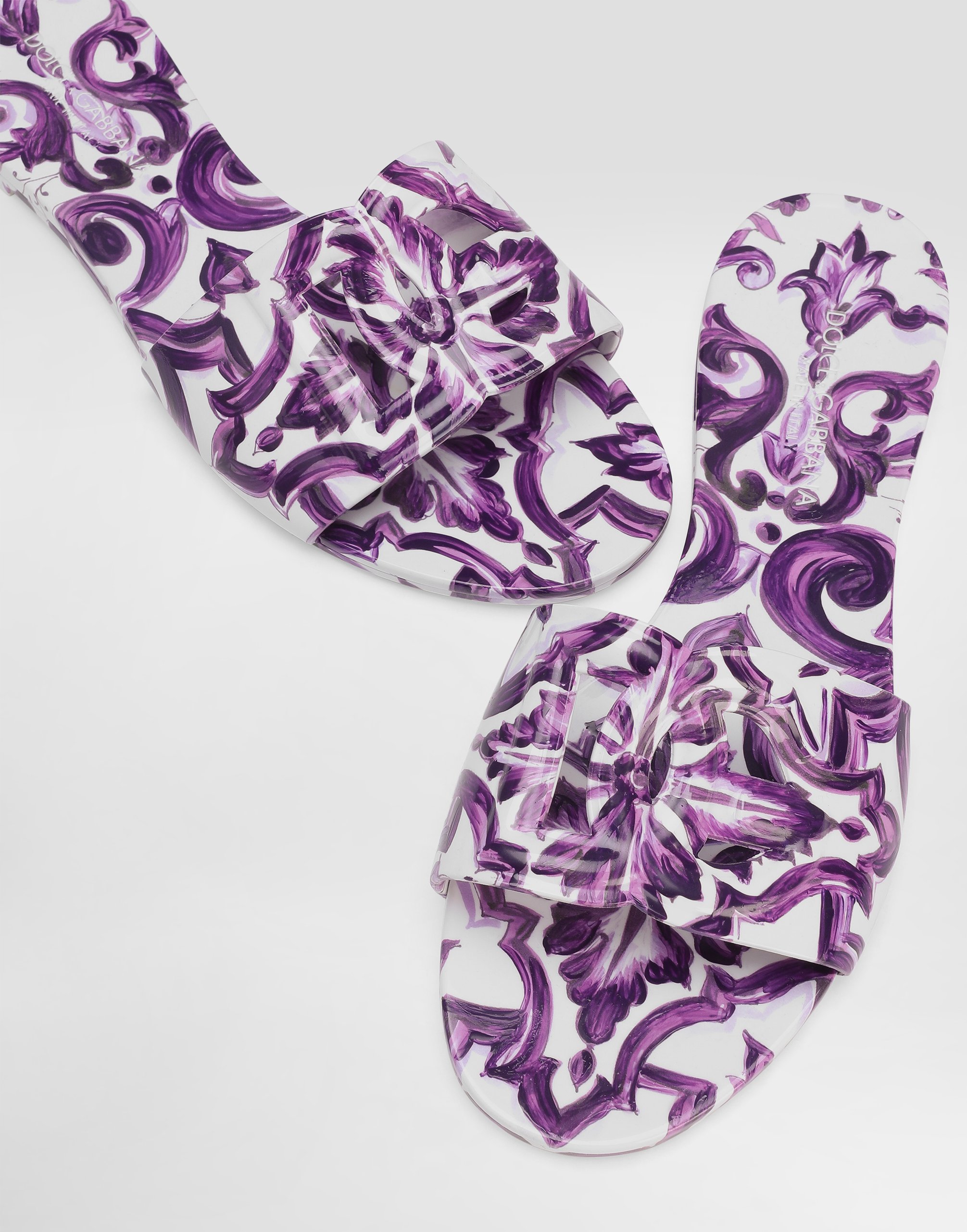 Dolce & Gabbana Maiolica Cut-out Dg Rubber Sandals In Purple