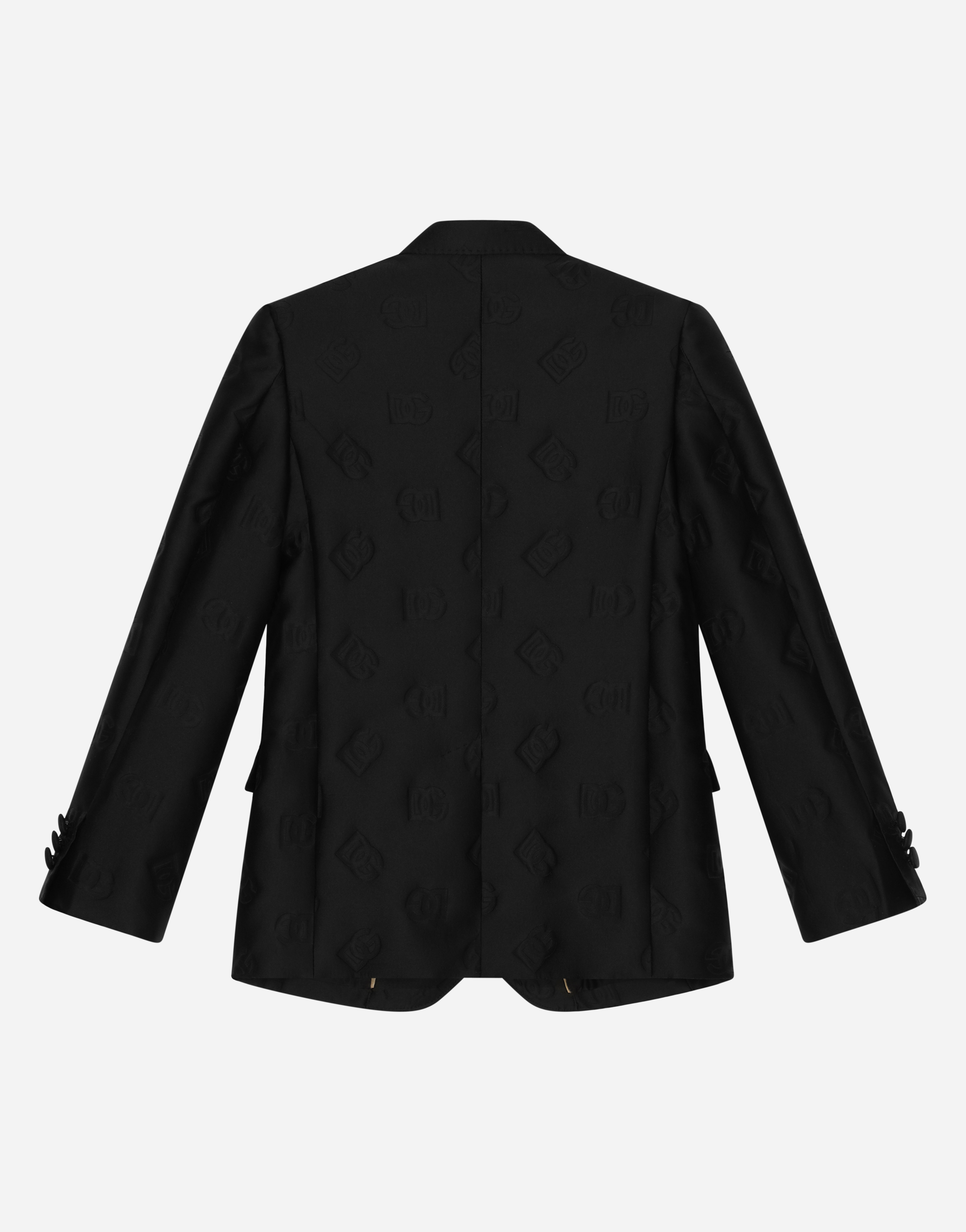 Dolce & Gabbana Classic Silk Jacquard Two-button Sicilia-fit Jacket In Nero