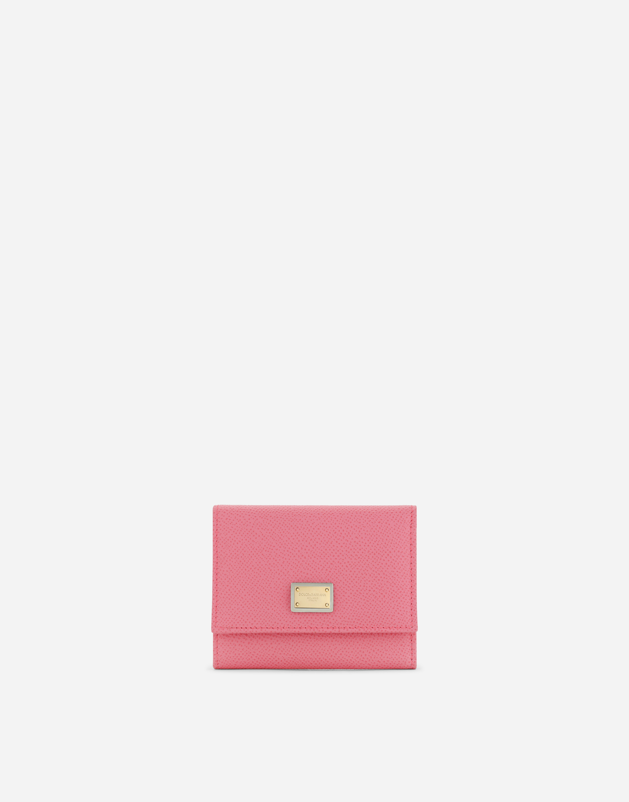 Dolce & Gabbana Calfskin Wallet With Branded Plate In Pink