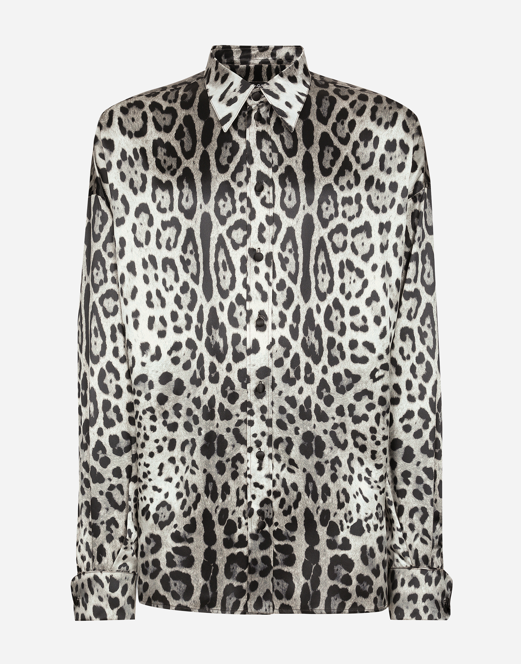 Dolce & Gabbana Grey Shirt With Leopard Print All-over And Logo Lettering In Print