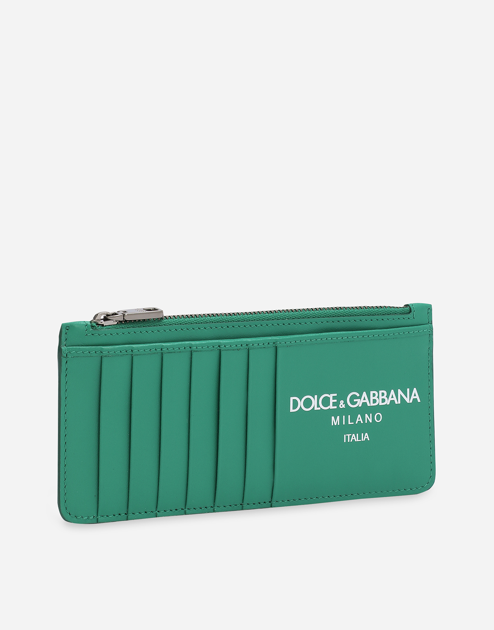 Shop Dolce & Gabbana Vertical Calfskin Card Holder With Logo In Green