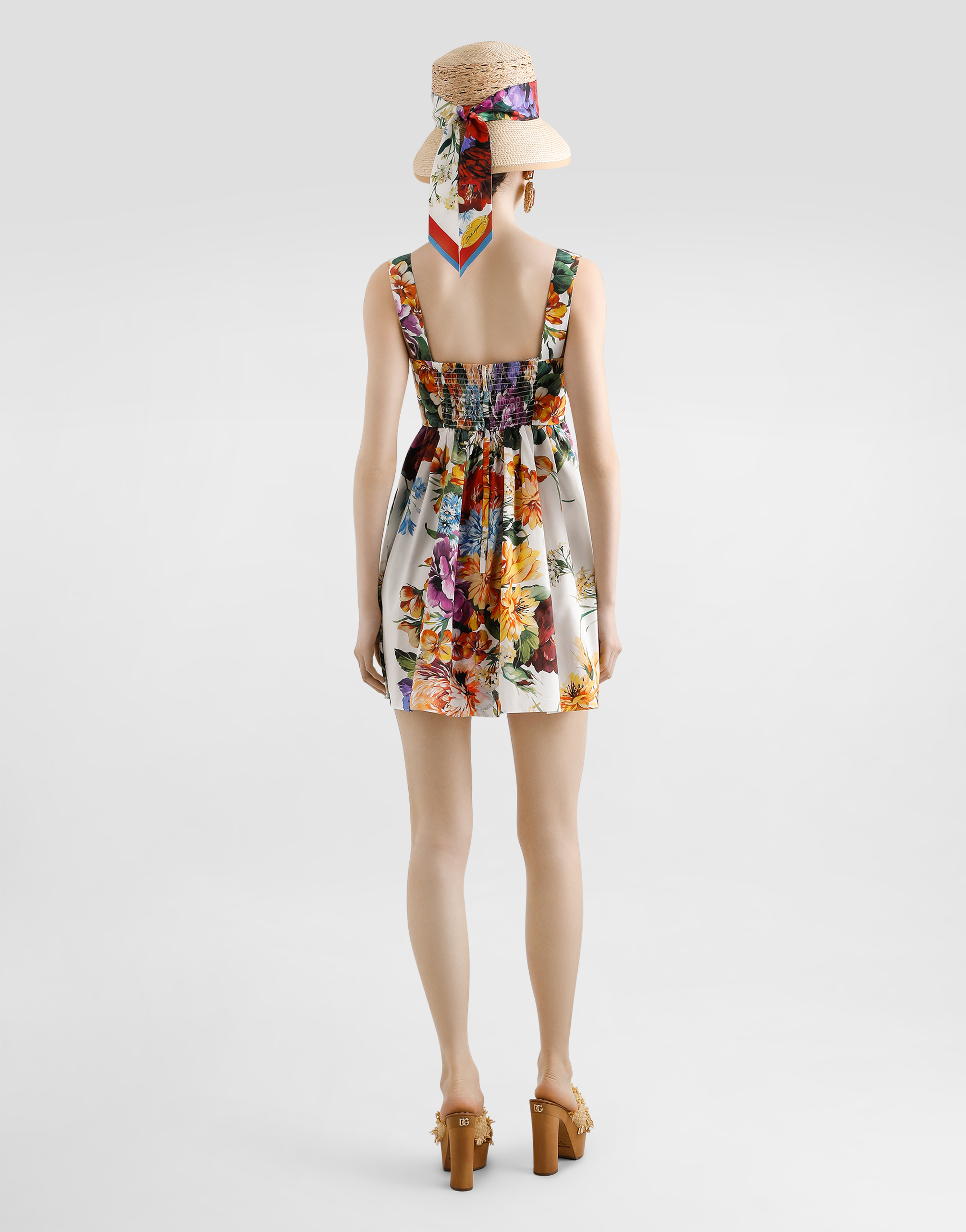 Dolce & Gabbana Multicolor Sleeveless Dress With Bustier Style Neckline And All-over Floral Print In Cotton Woman