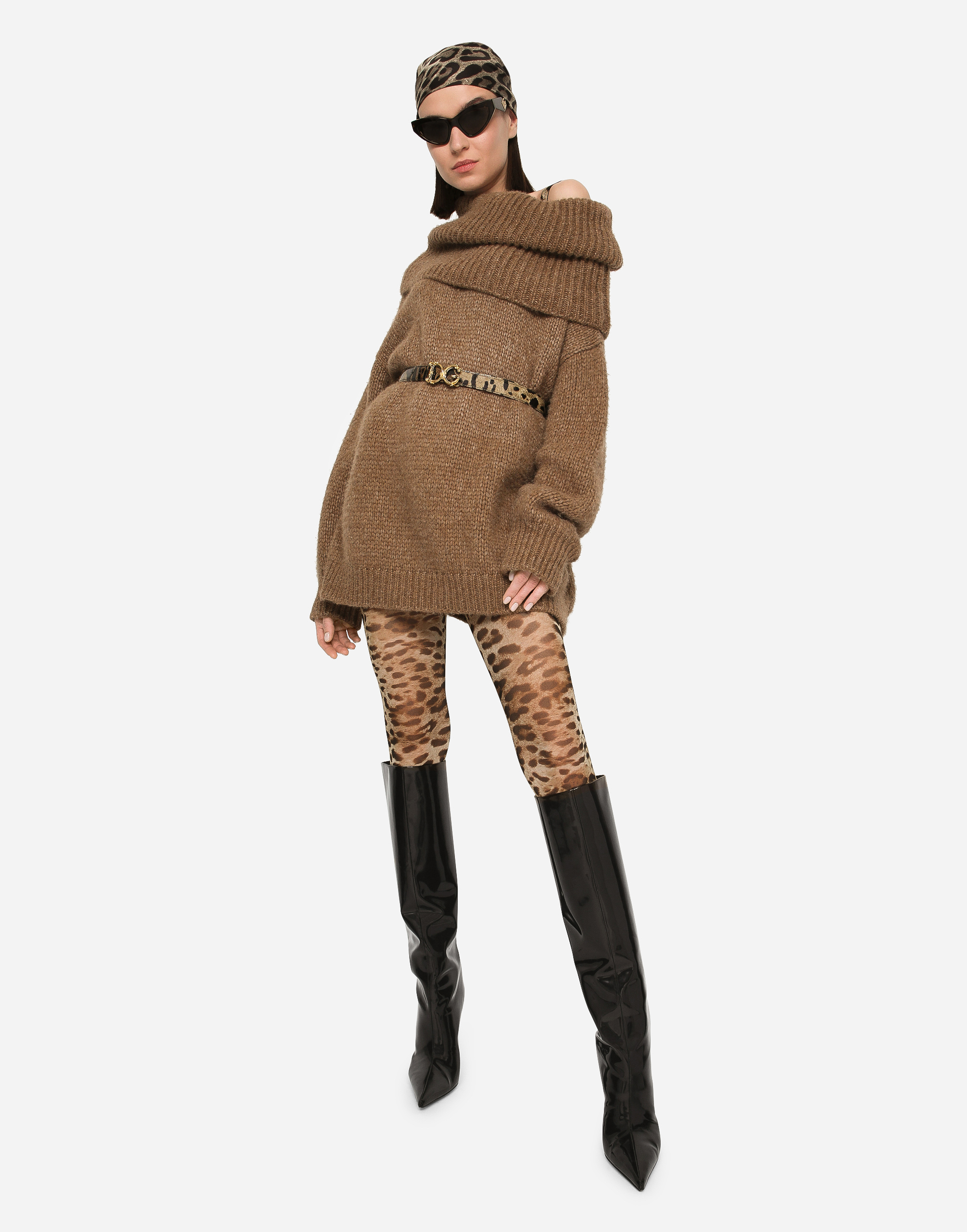 DOLCE & GABBANA OVERSIZE LLAMA WOOL SWEATER WITH SHAWL NECK