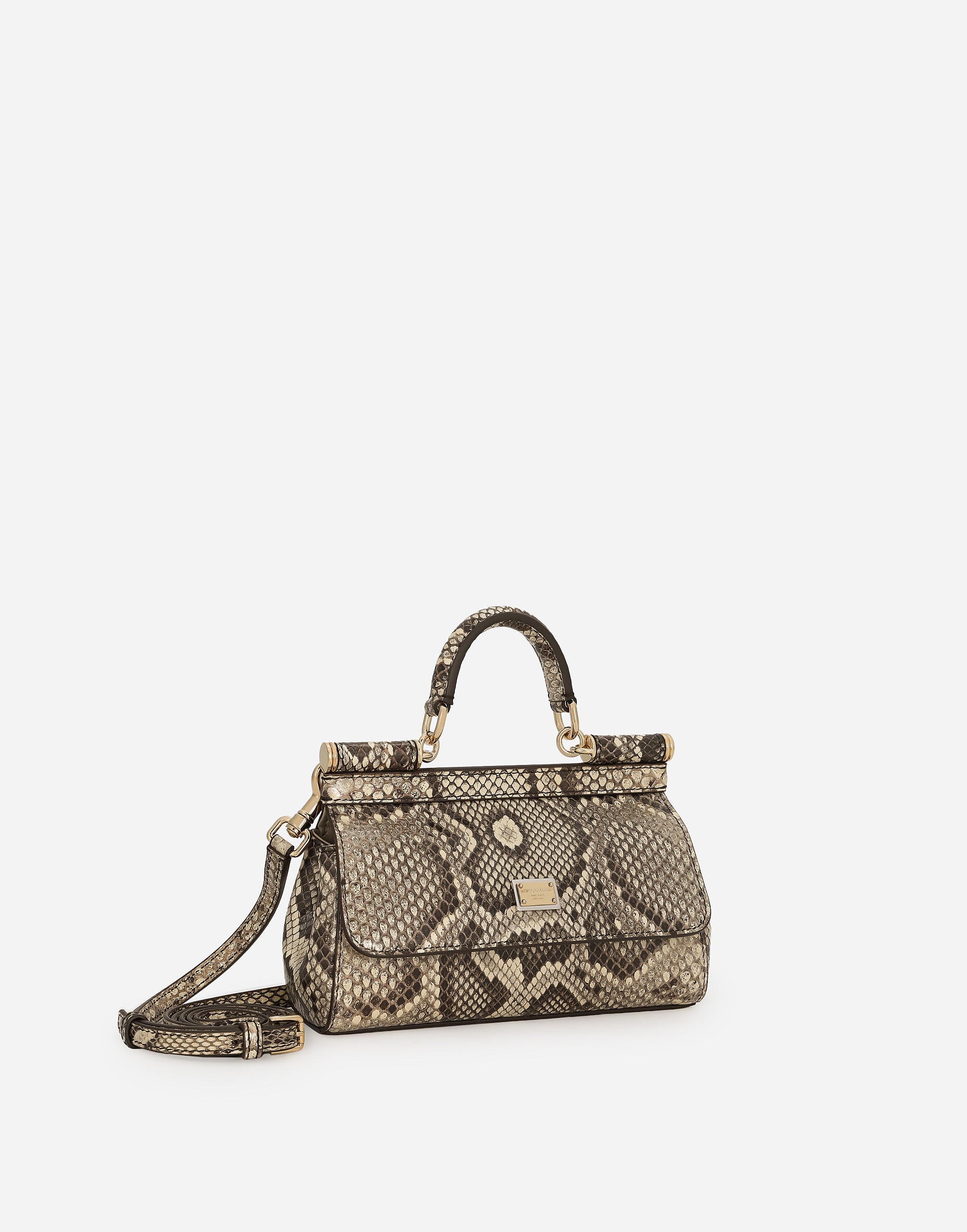 Dolce & Gabbana Leather Handbag With Animalier Print In Brown