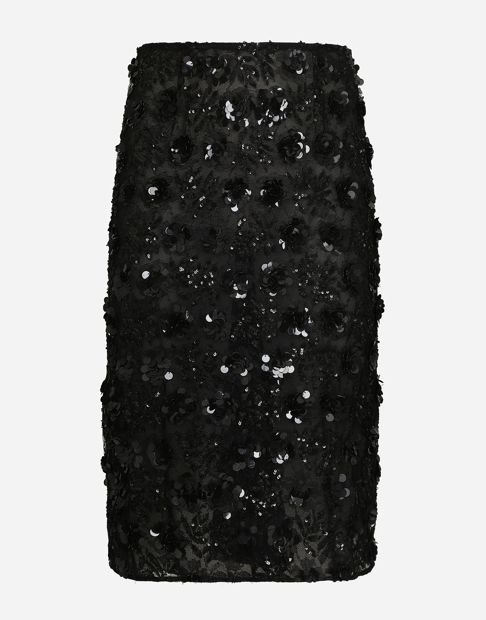 Dolce & Gabbana Lace Calf-length Skirt With All-over Sequins - Woman Skirts Black