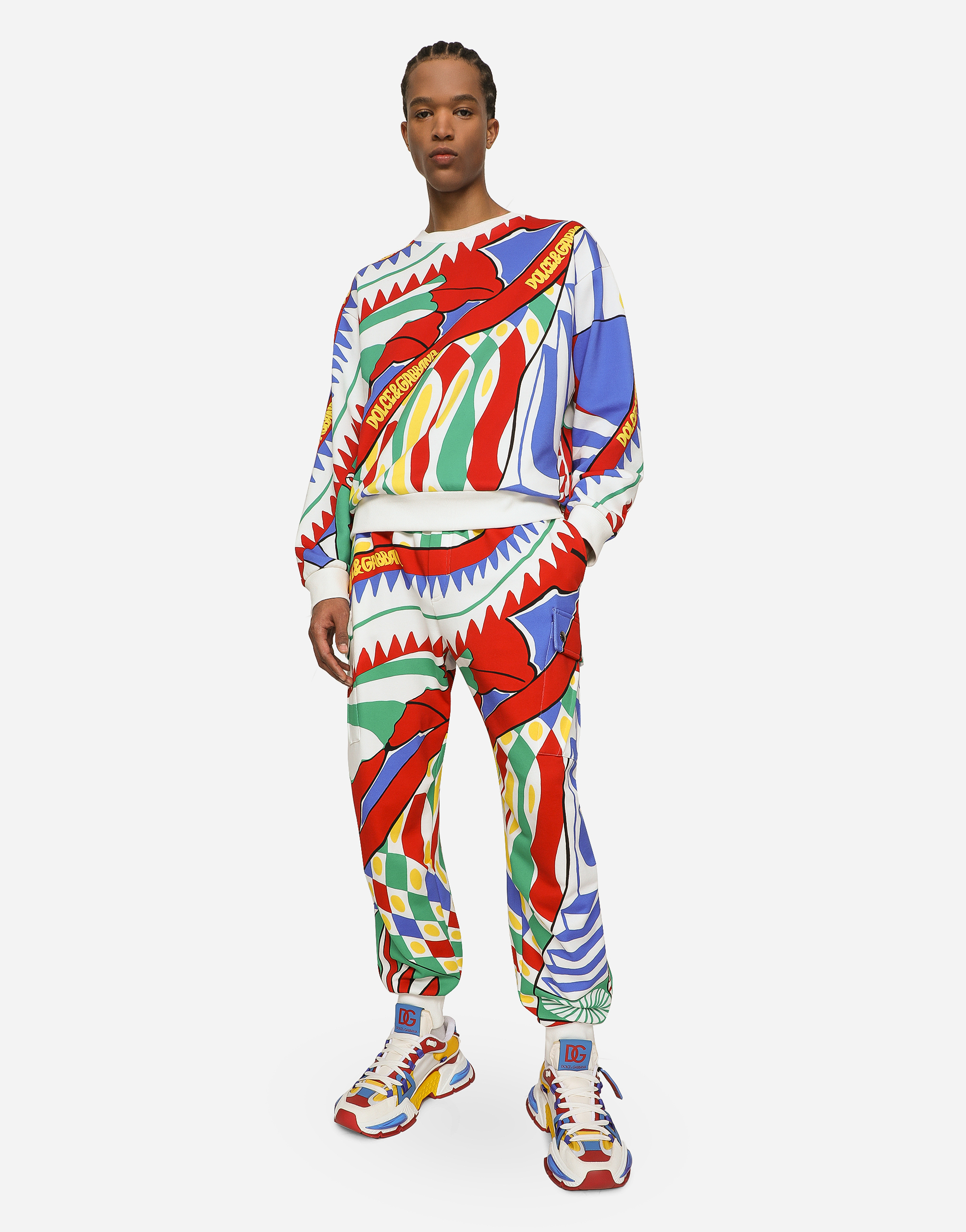 DOLCE & GABBANA CARRETTO-PRINT JERSEY CARGO PANTS