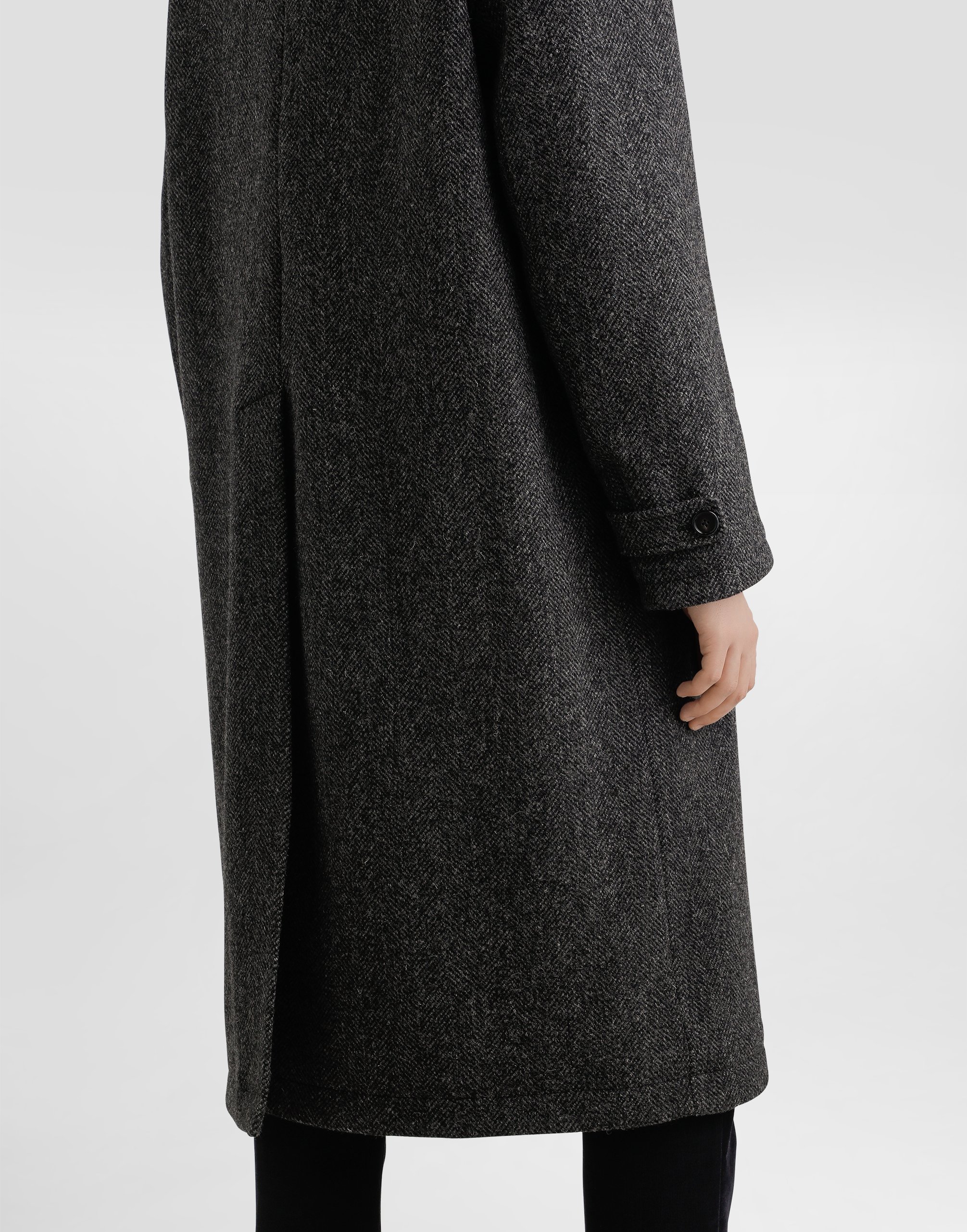 Dolce & Gabbana Wool Chevron Coat In Black