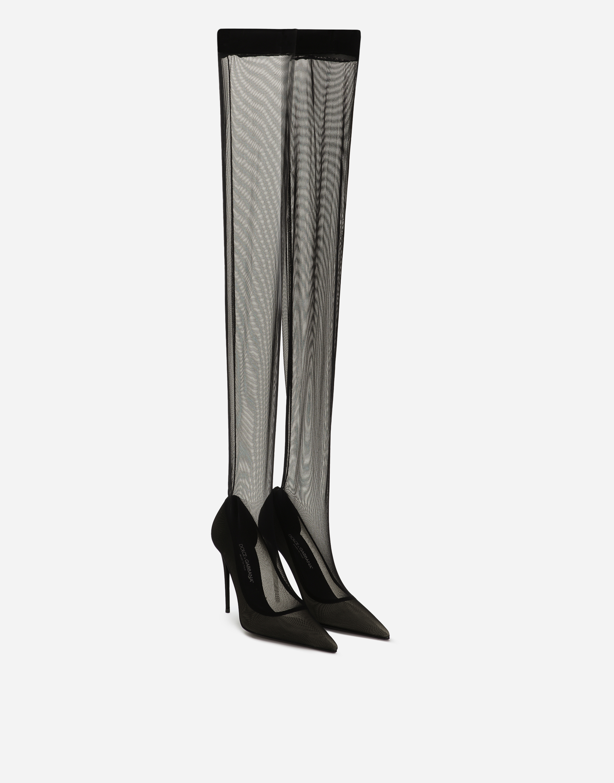 DOLCE & GABBANA KIM DOLCE&GABBANA STRETCH TULLE THIGH-HIGH BOOTS