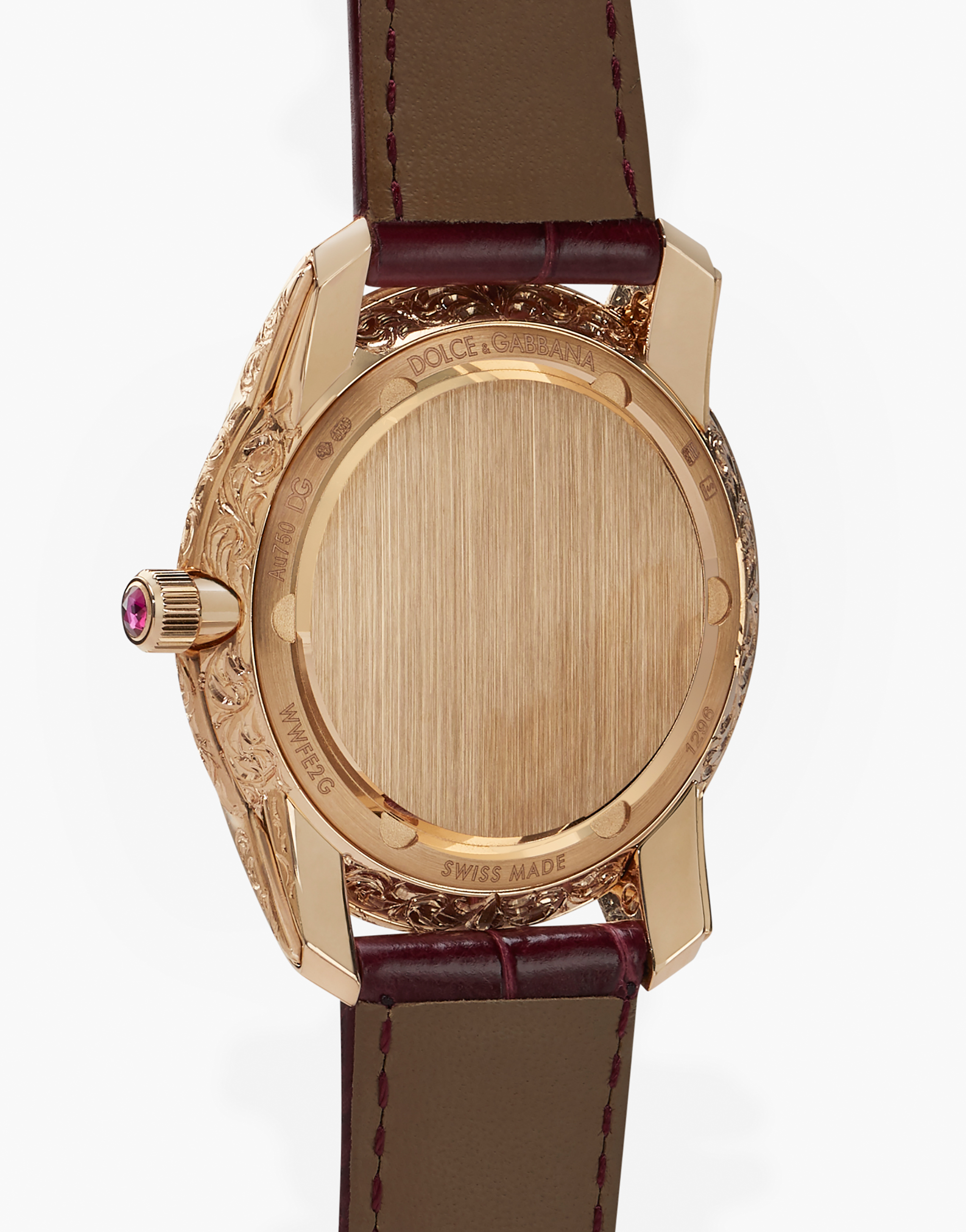 Shop Dolce & Gabbana Dg7 Gattopardo Watch In Red Gold With Pink Mother Of Pearl And Rubies In Burgundy