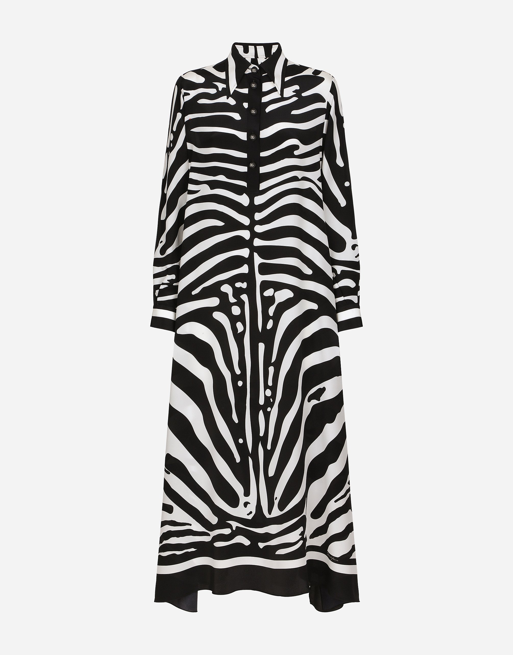Dolce & Gabbana Zebra-print Crepe De Chine Maxi Shirt Dress In Multicolor