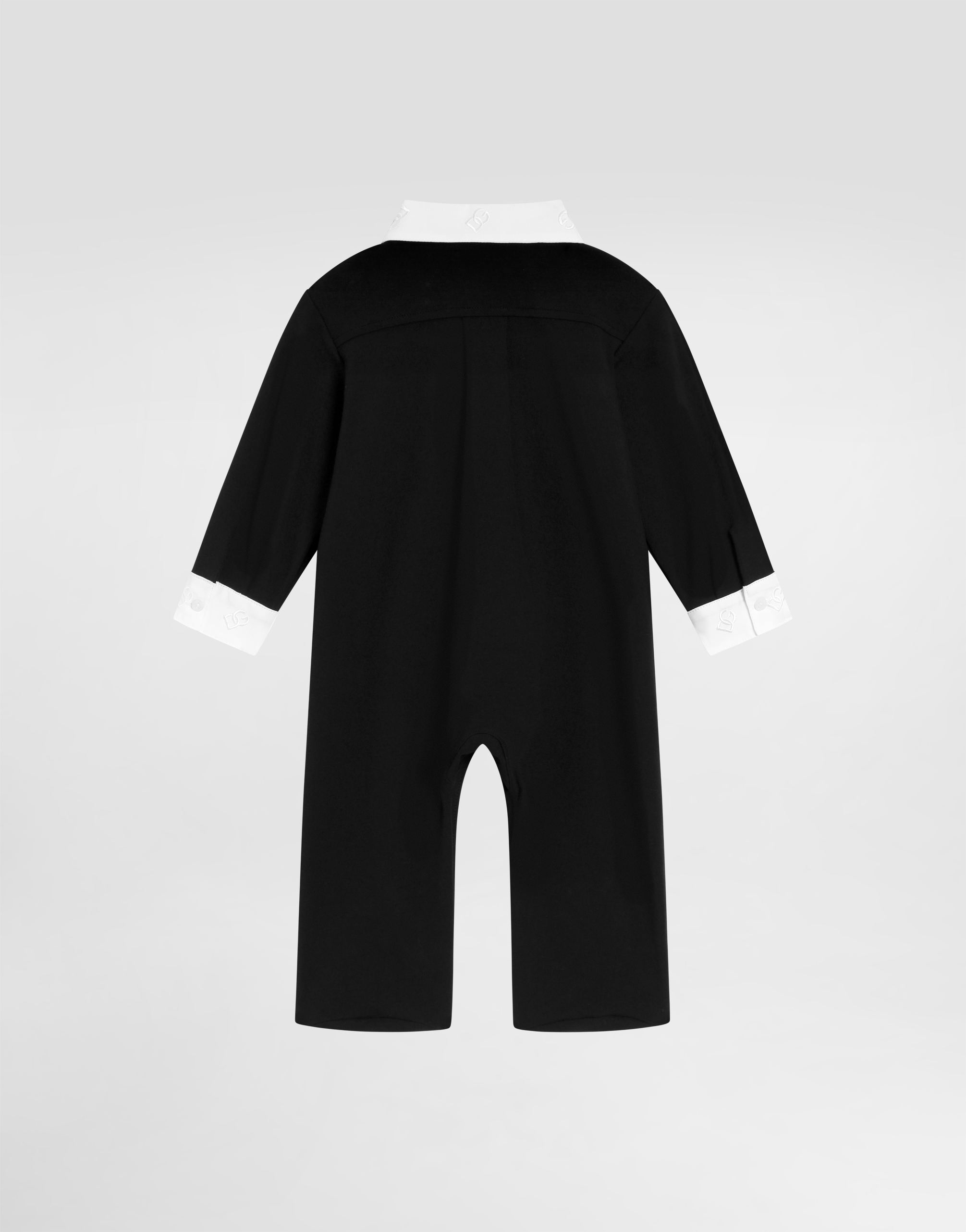 Interlock romper with embroidered bow tie
