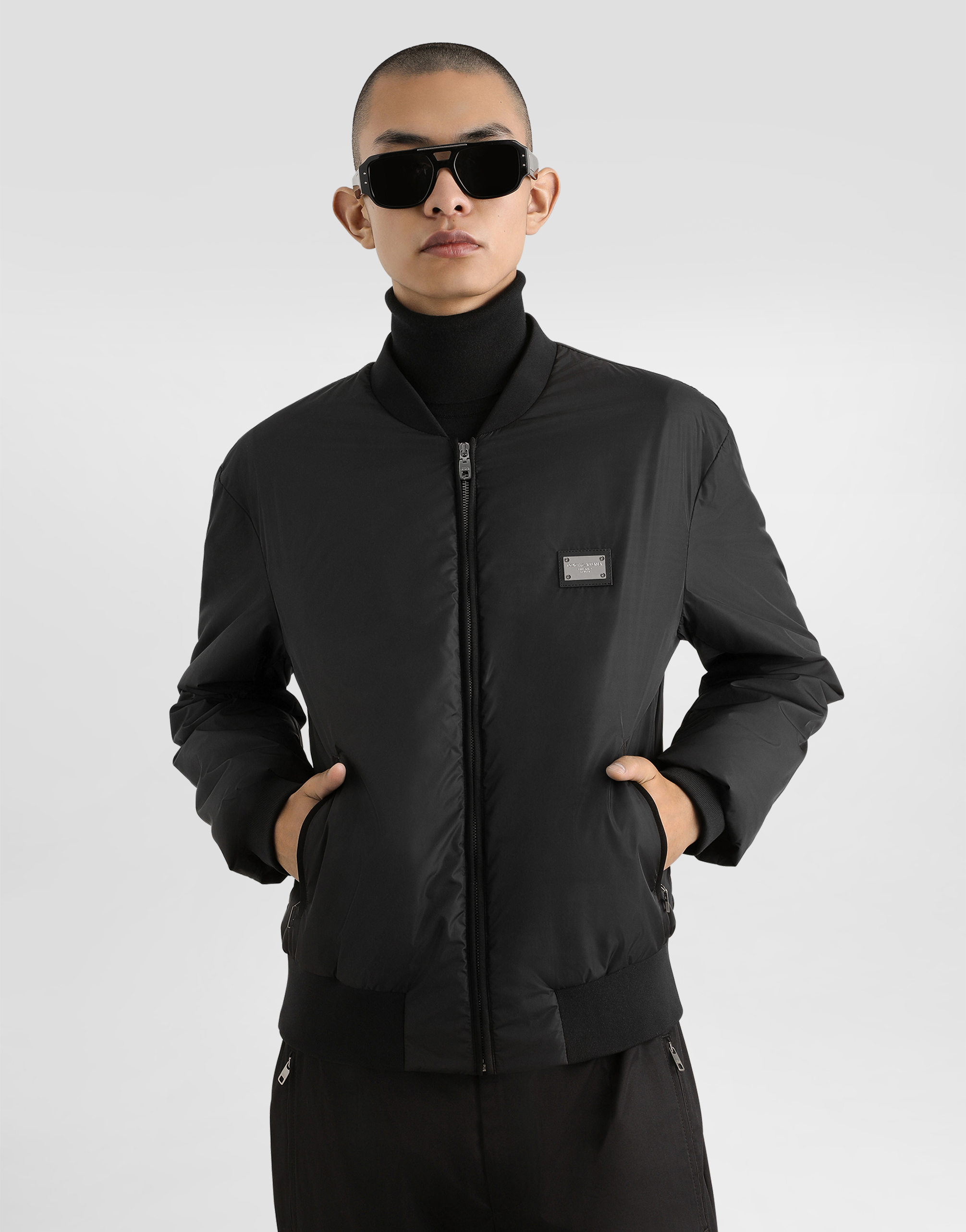 Shop Dolce & Gabbana Nylon Jacket With Branded Tag In Black