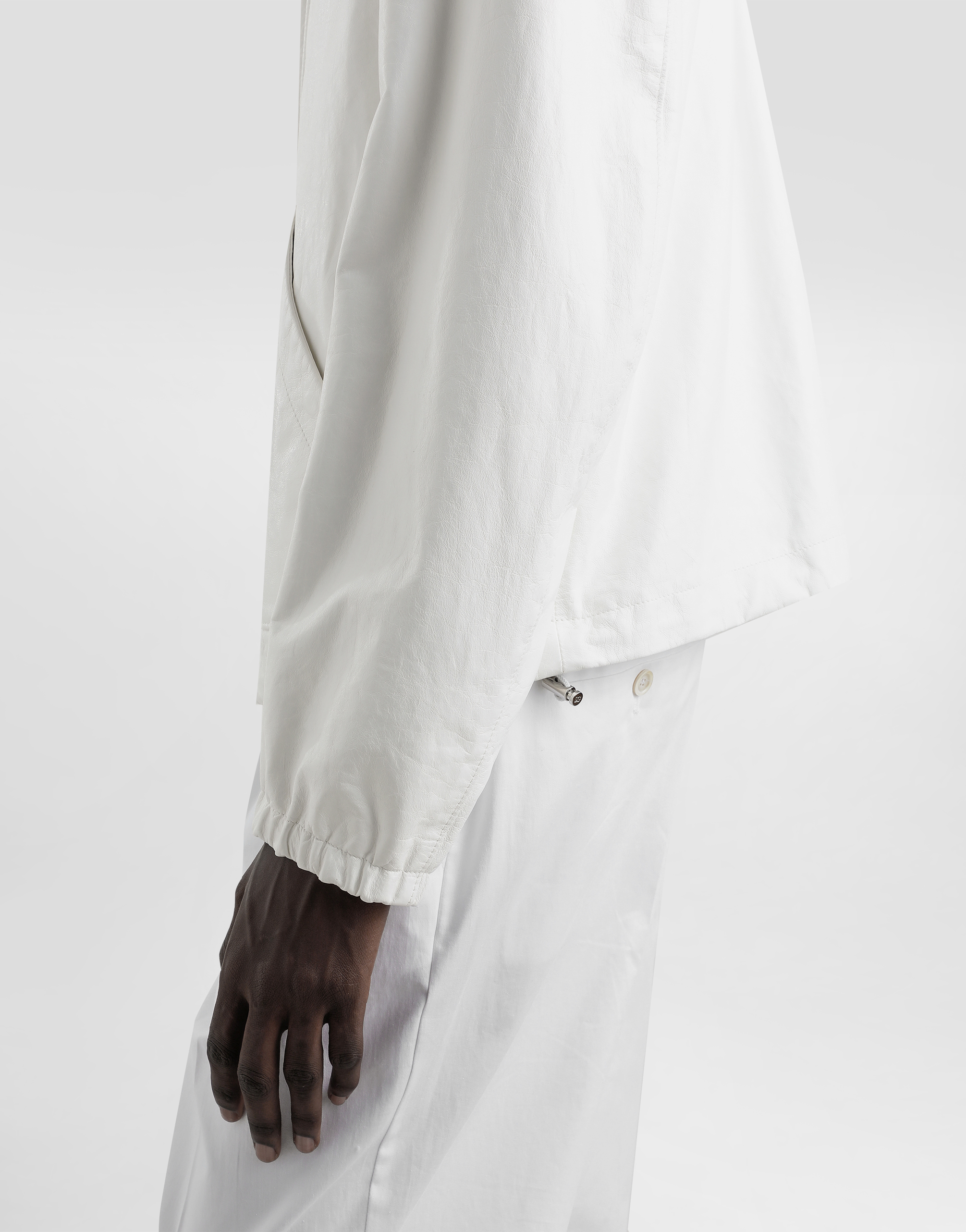 Dolce & Gabbana Leather And Fabric Jacket With Reversible Hood In White