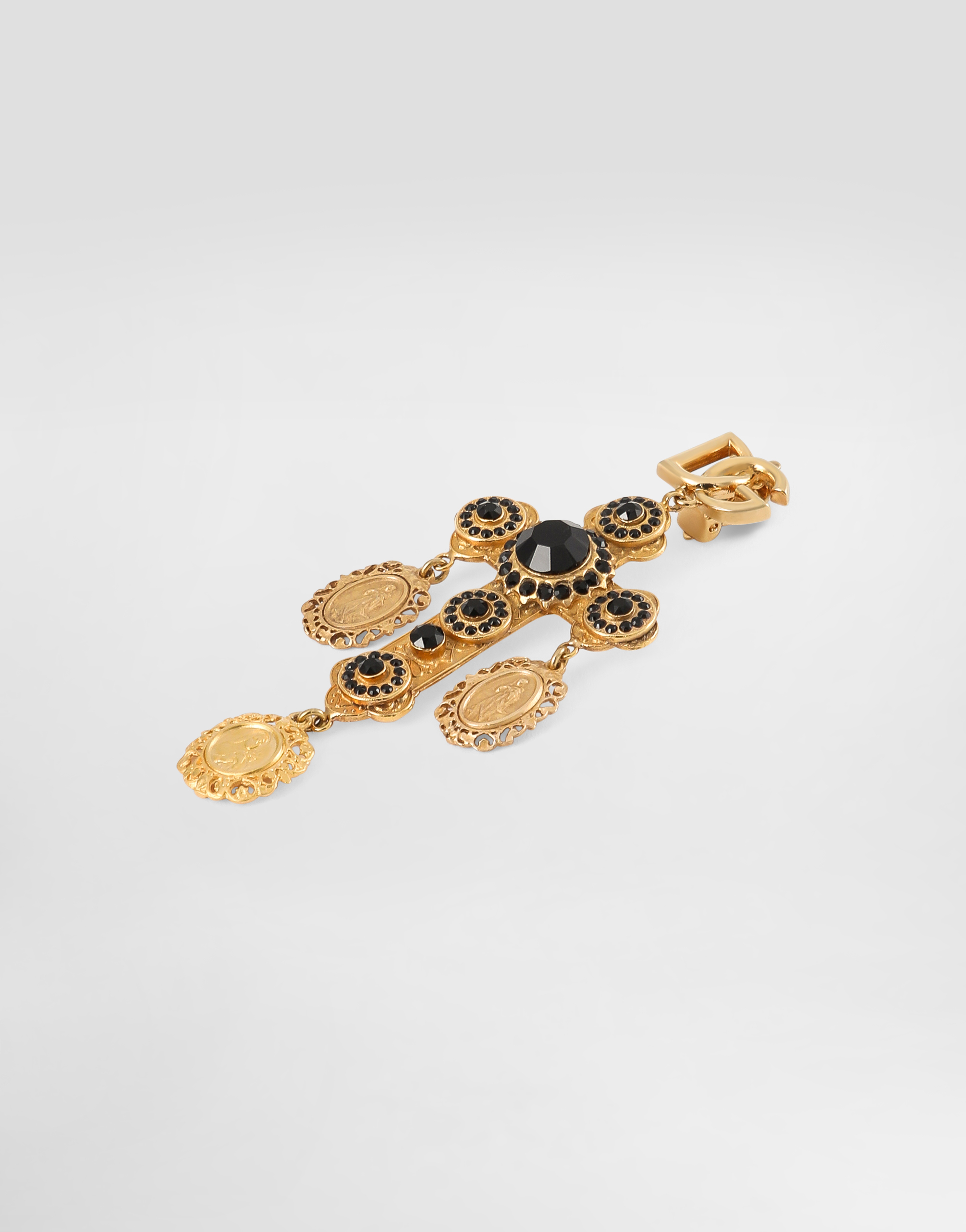 Dolce & Gabbana Drop Cross Earrings With Votive Medallions In Gold