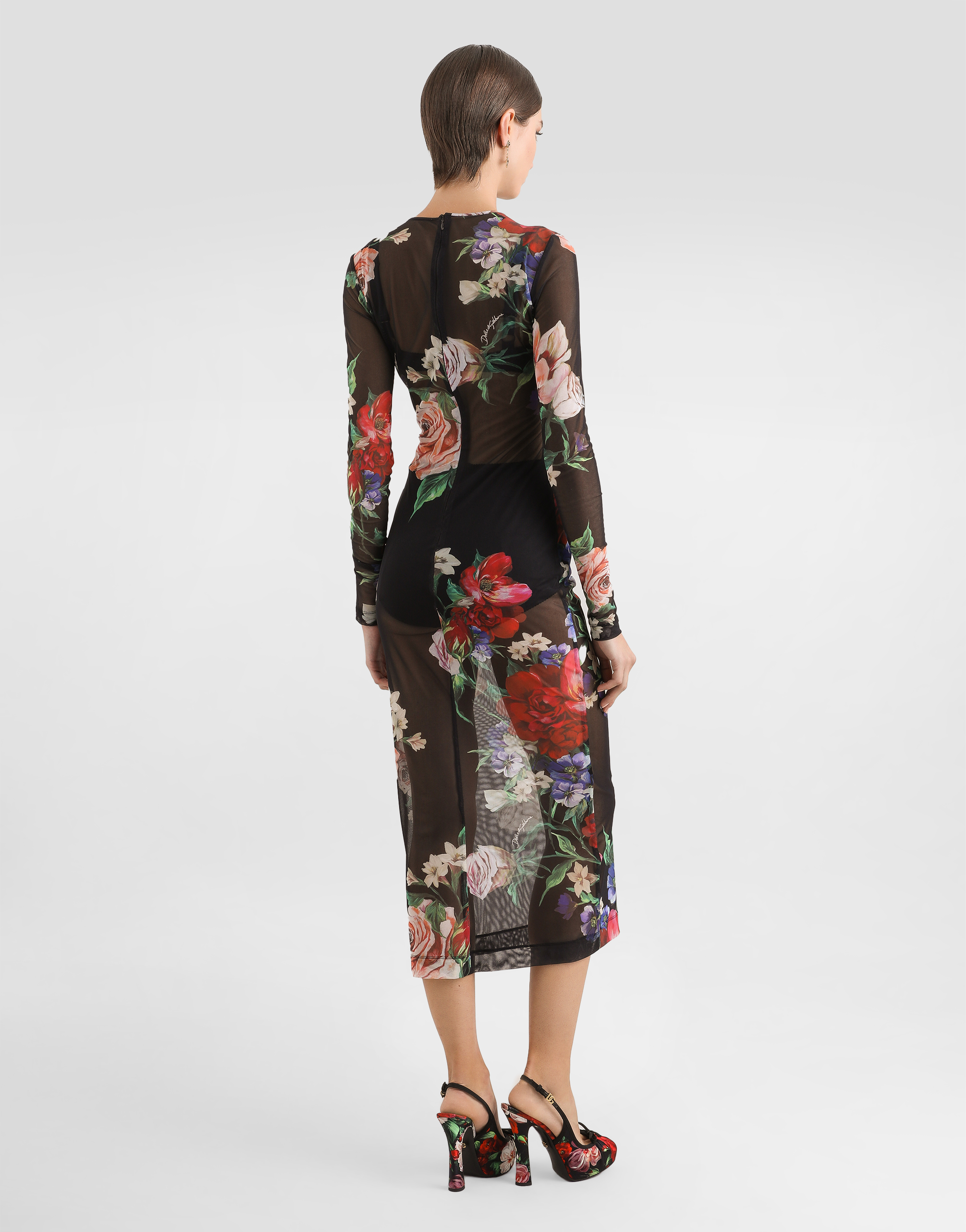 Dolce & Gabbana Tulle Calf-length Dress With Floral Print In Stampa