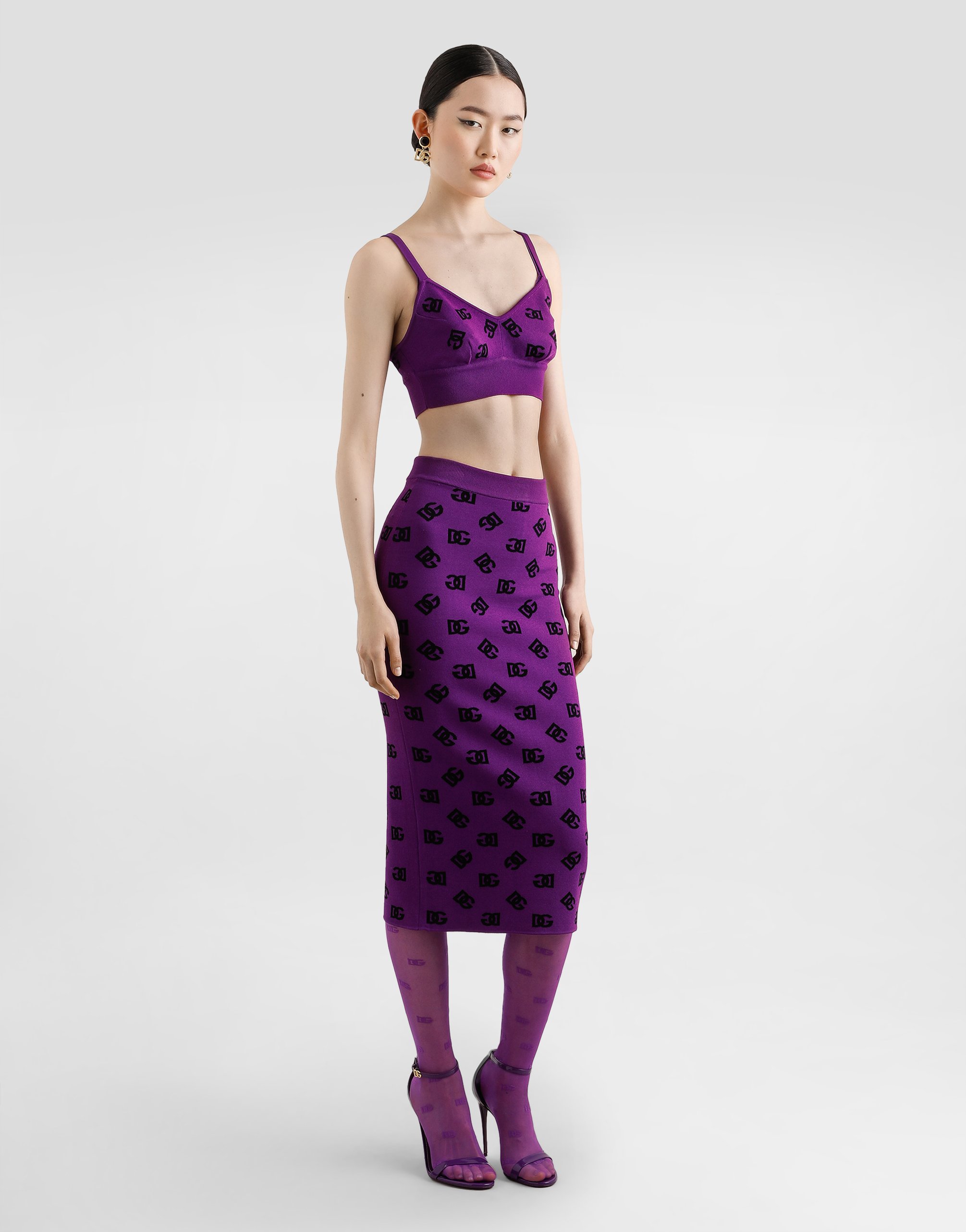 Dolce & Gabbana Viscose Bra Top With Dg Jacquard Logo In Purple