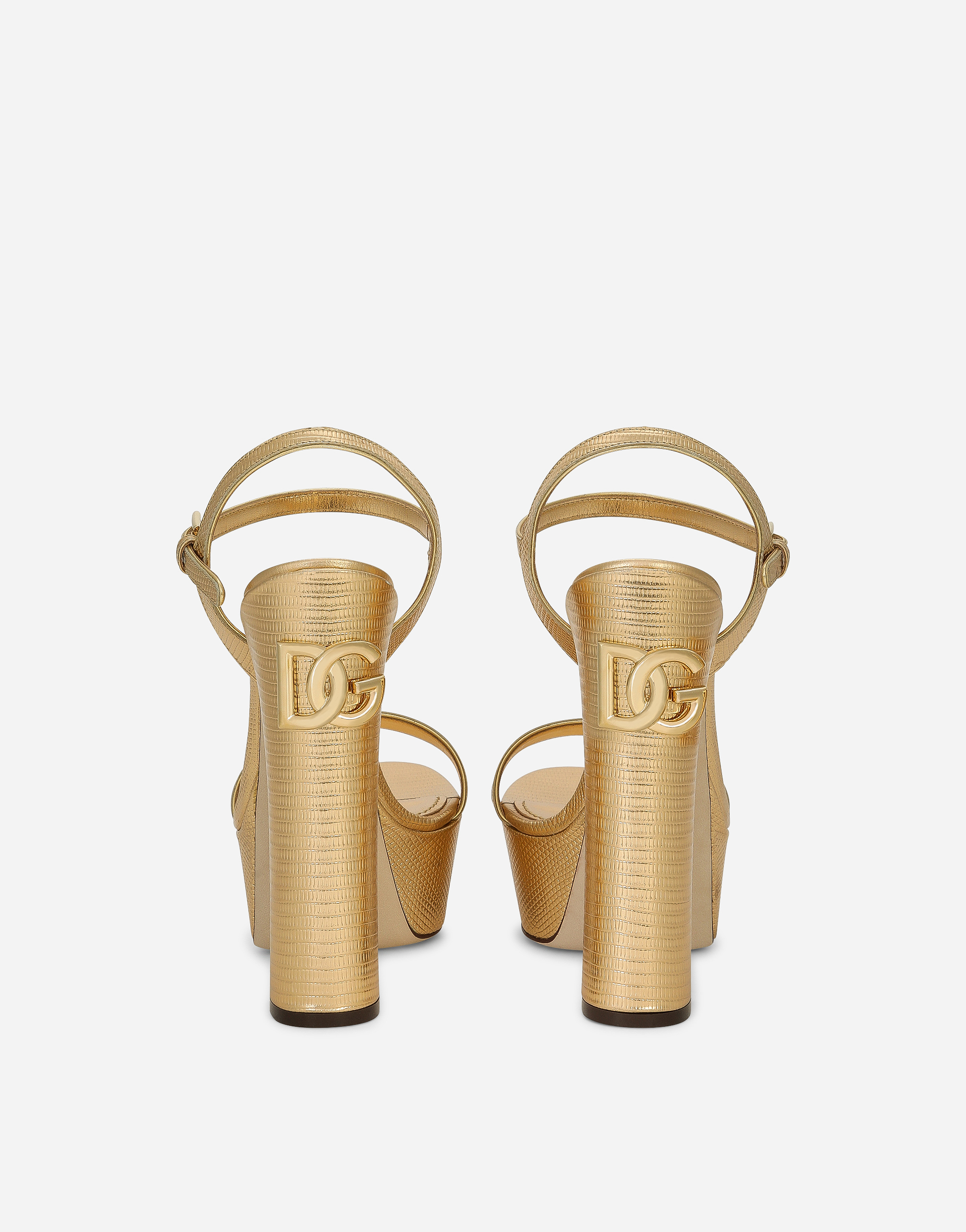Shop Dolce & Gabbana Foiled Calfskin Platform Sandals In Gold