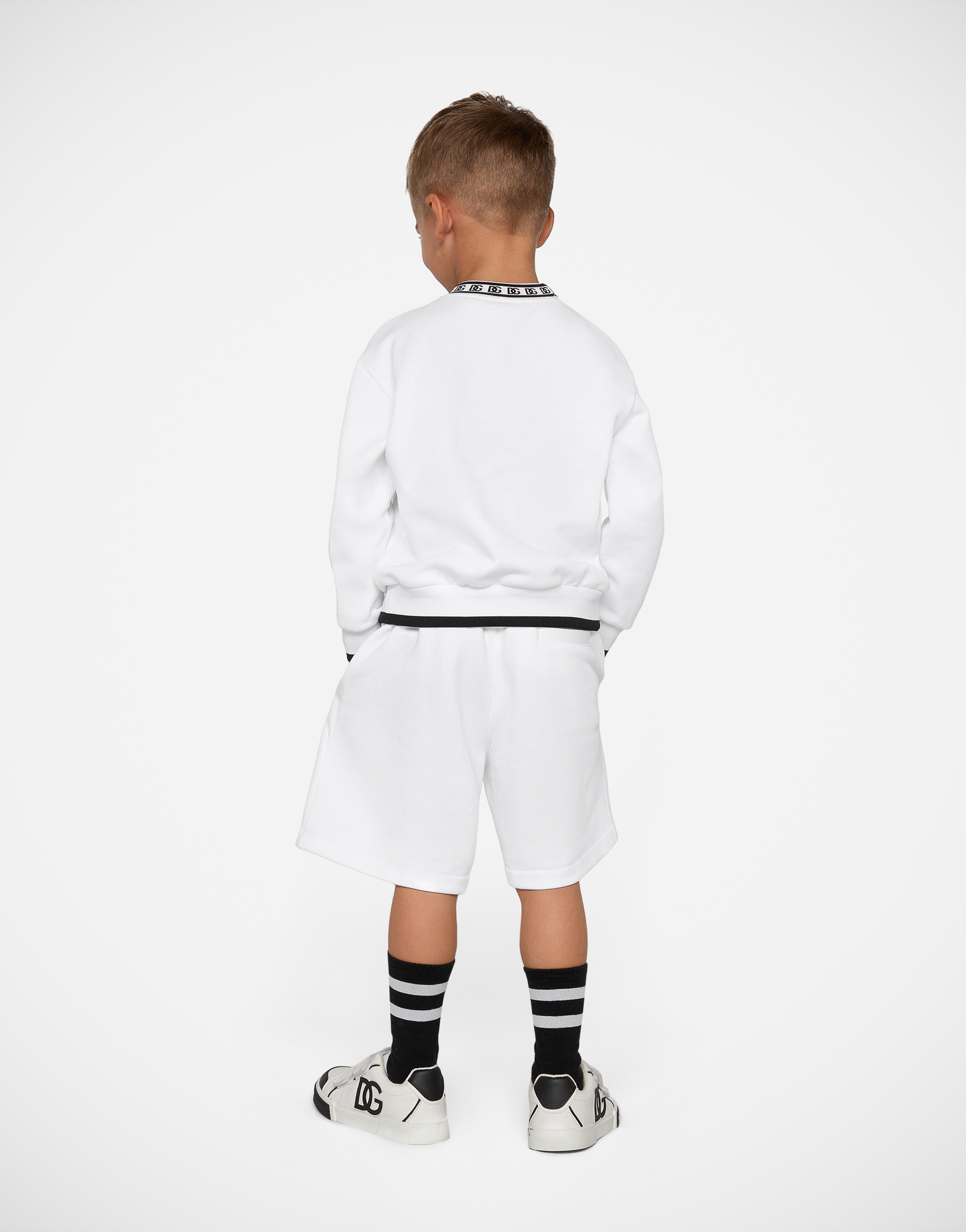Dolce & Gabbana Jersey Round-neck Sweatshirt With Dg Logo Print In White