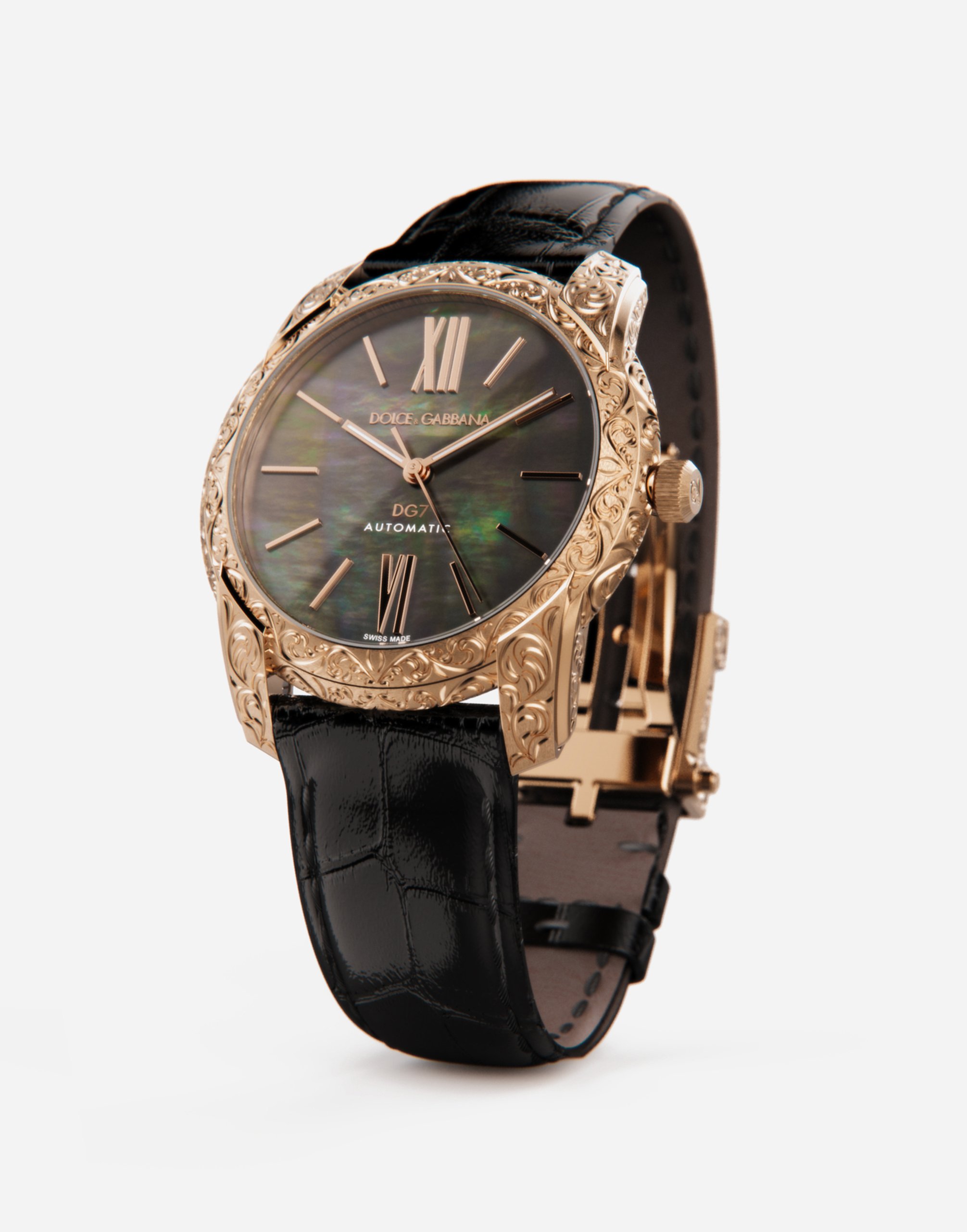 Dolce & Gabbana Gold And Mother-of-pearl Watch In Black
