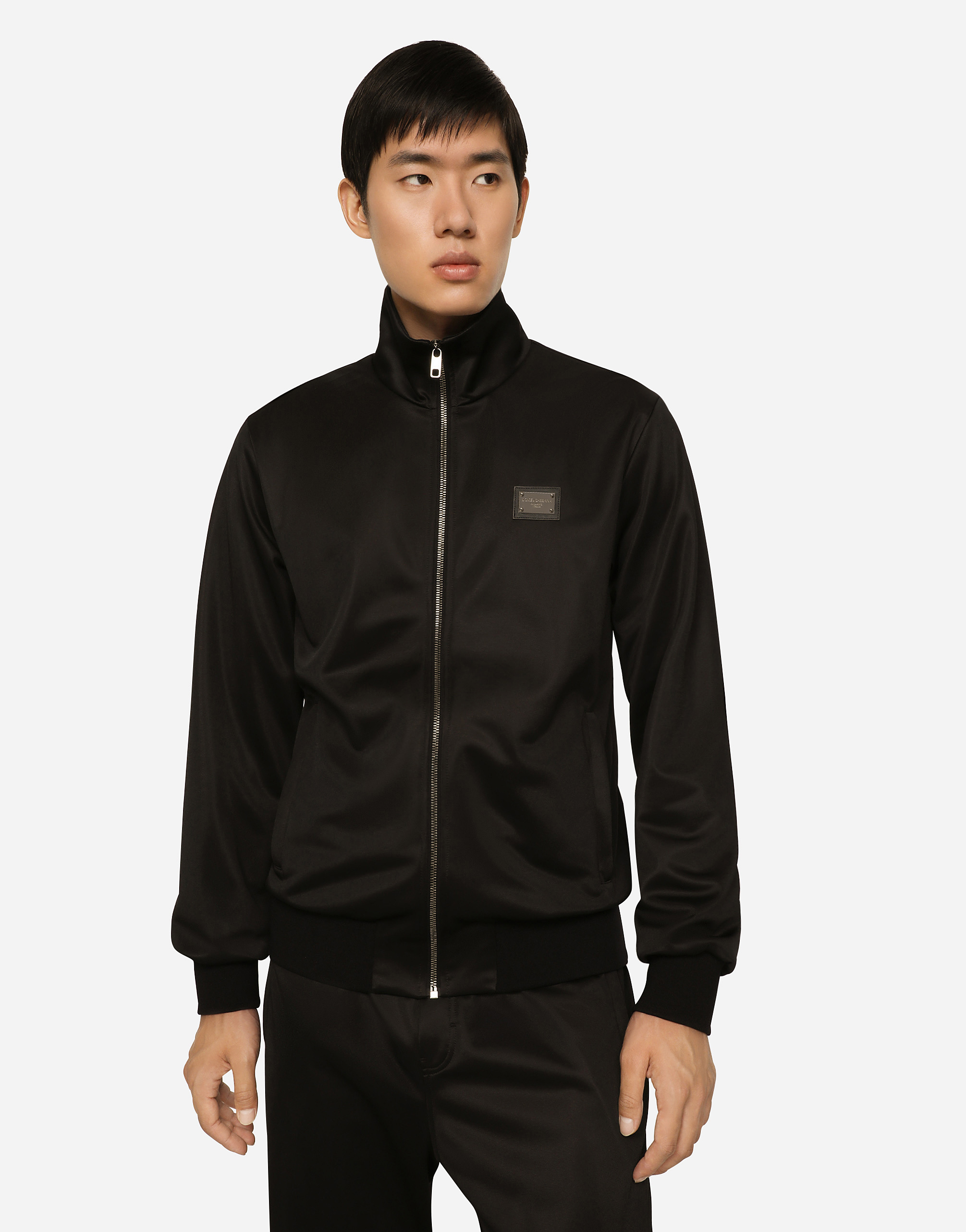 Dolce & Gabbana Technical Jersey Sweatshirt With Branded Tag In Black