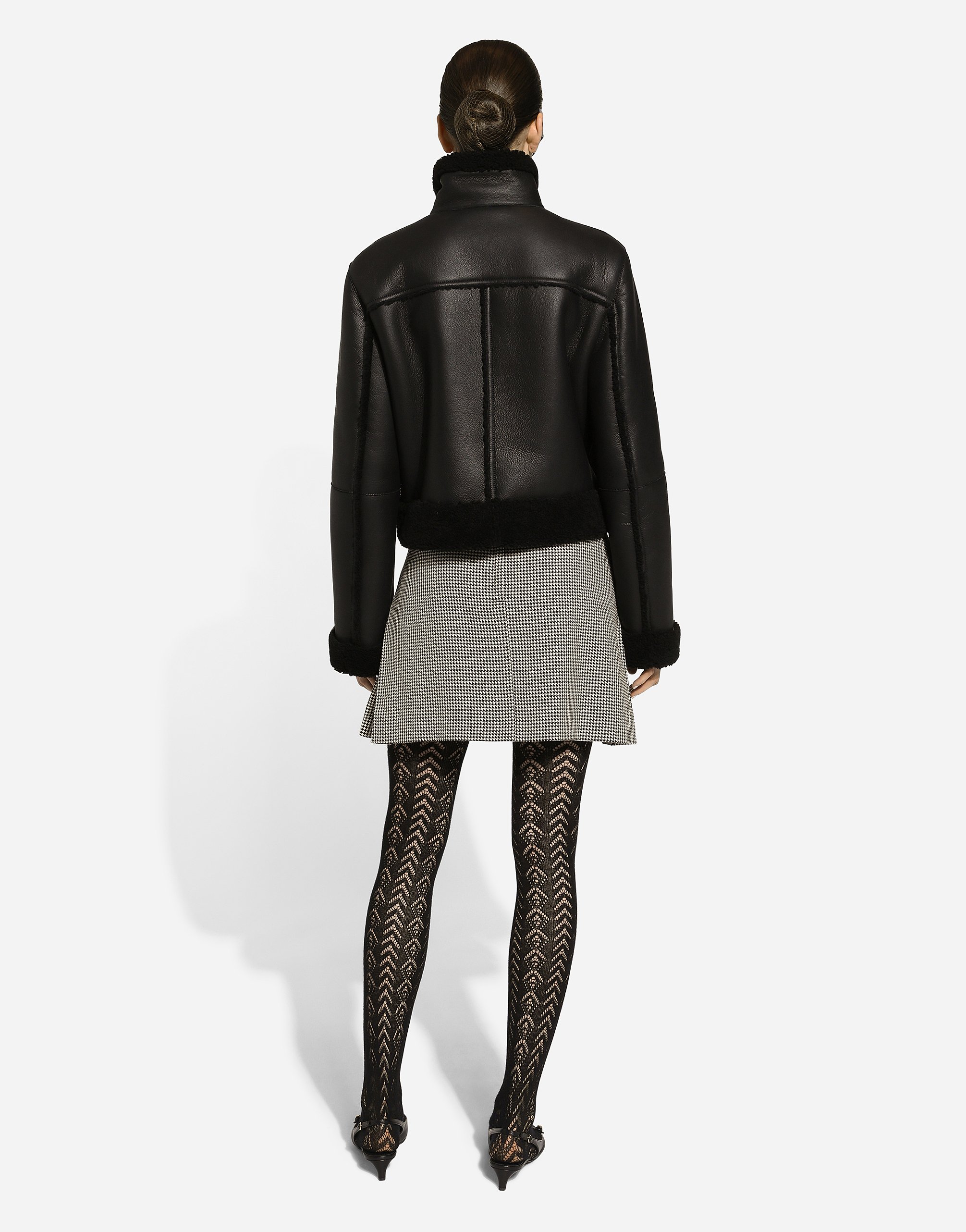 Dolce & Gabbana Lambskin Biker Jacket In Black