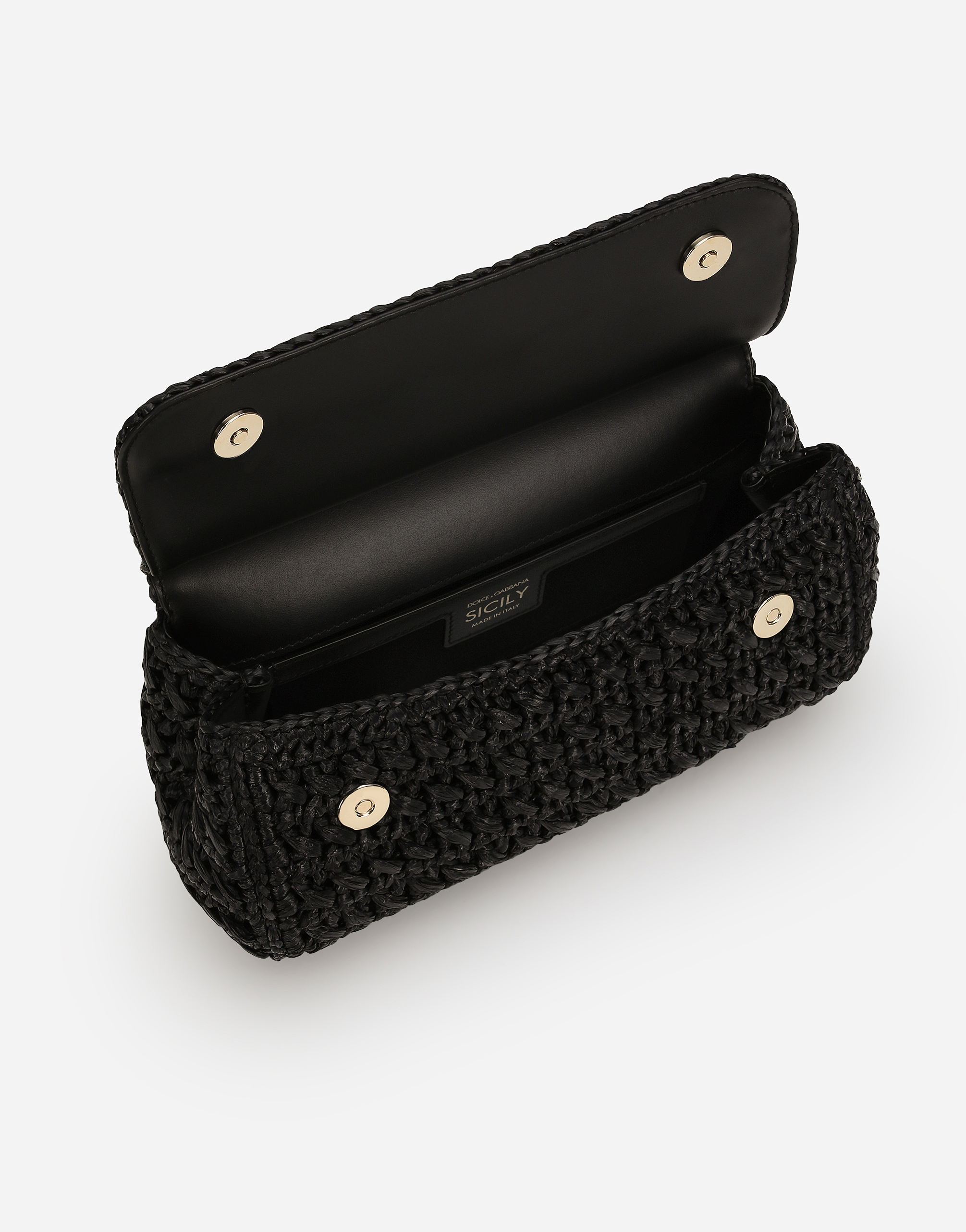 Dolce & Gabbana Medium Sicily Raffia Shoulder Bag In ブラック