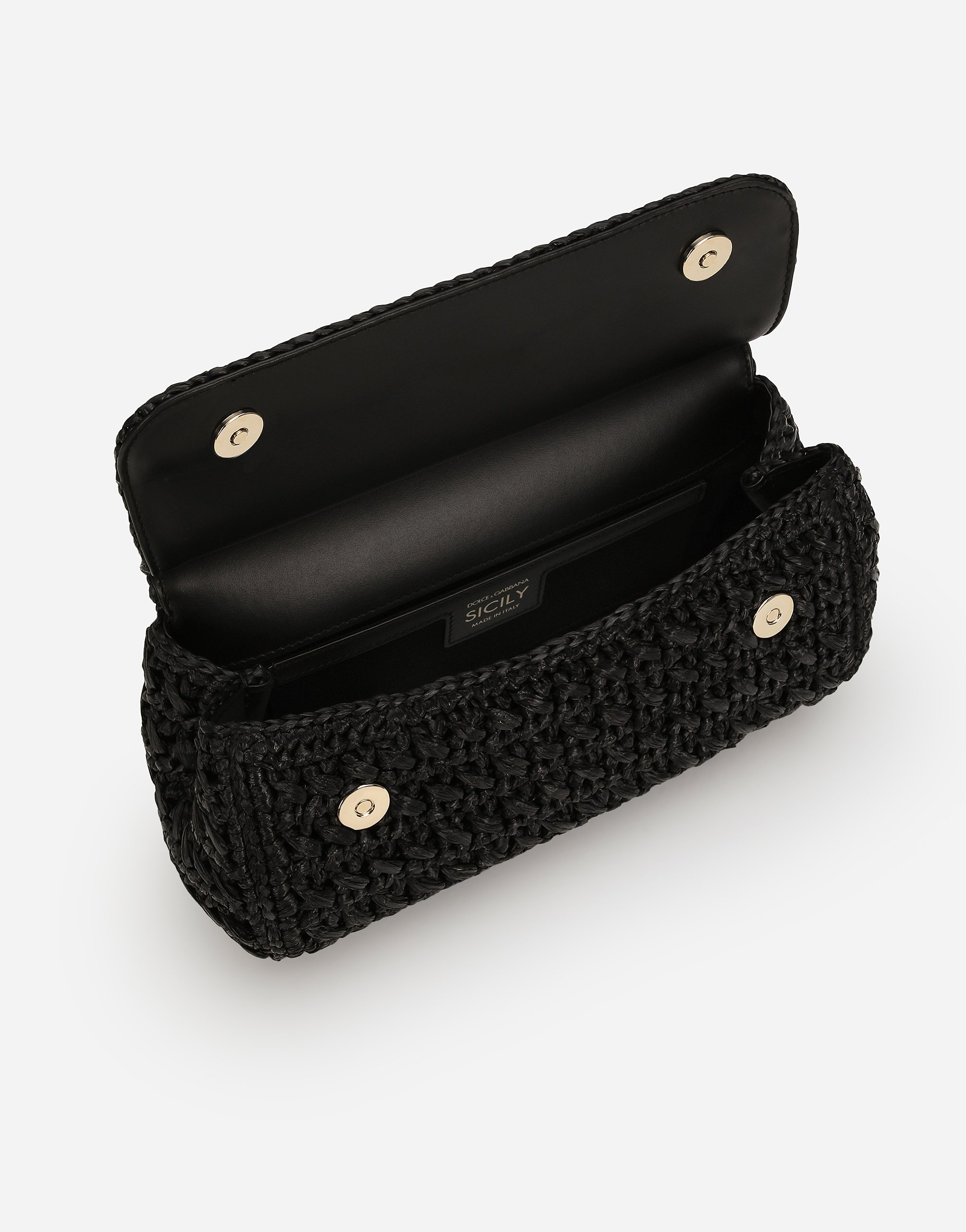 Dolce & Gabbana Medium Sicily Raffia Shoulder Bag In ブラック